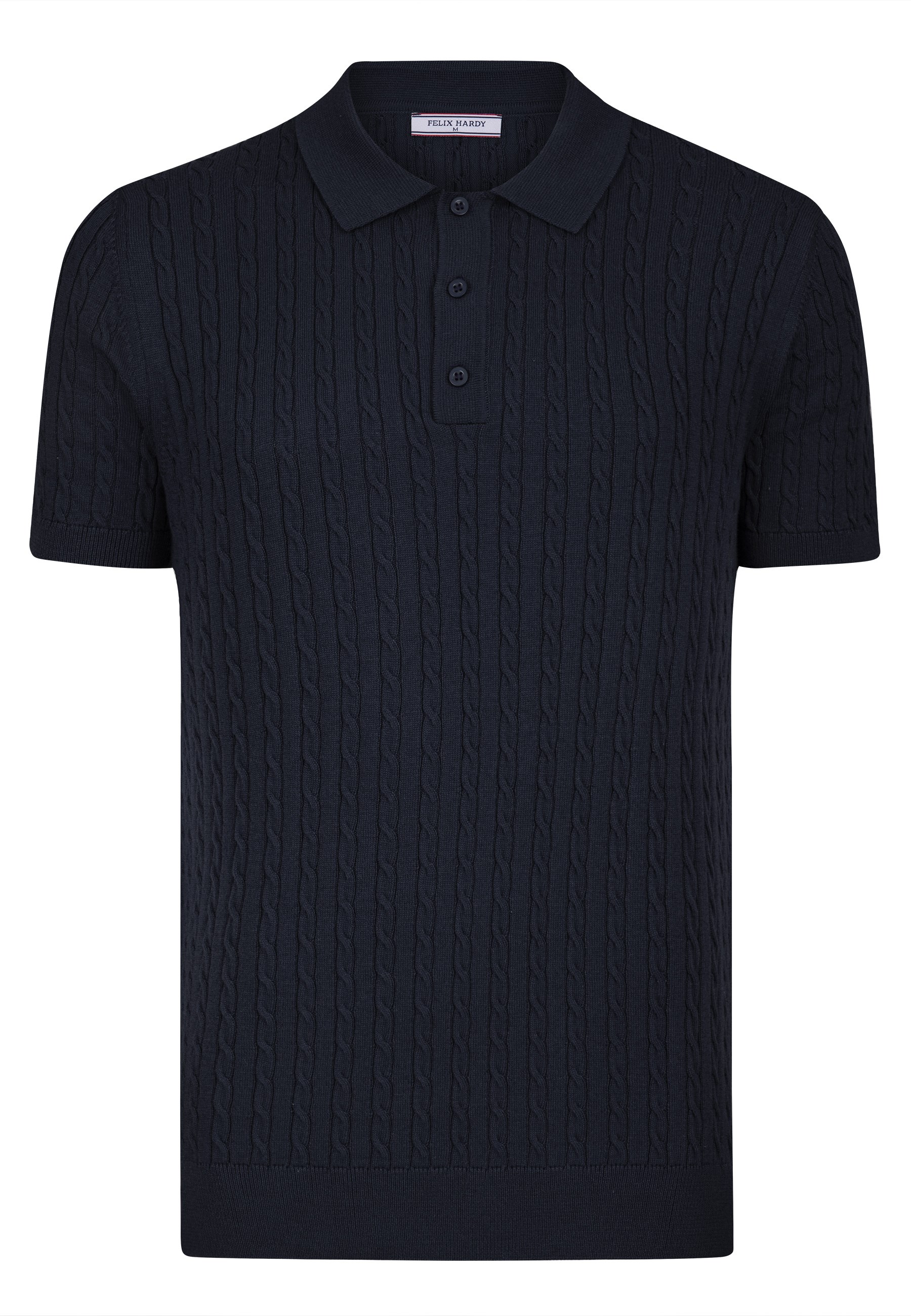 Erkek Saç Örgü Dokulu Triko Polo-LacivertFelix HardyFHMPLO899-6
