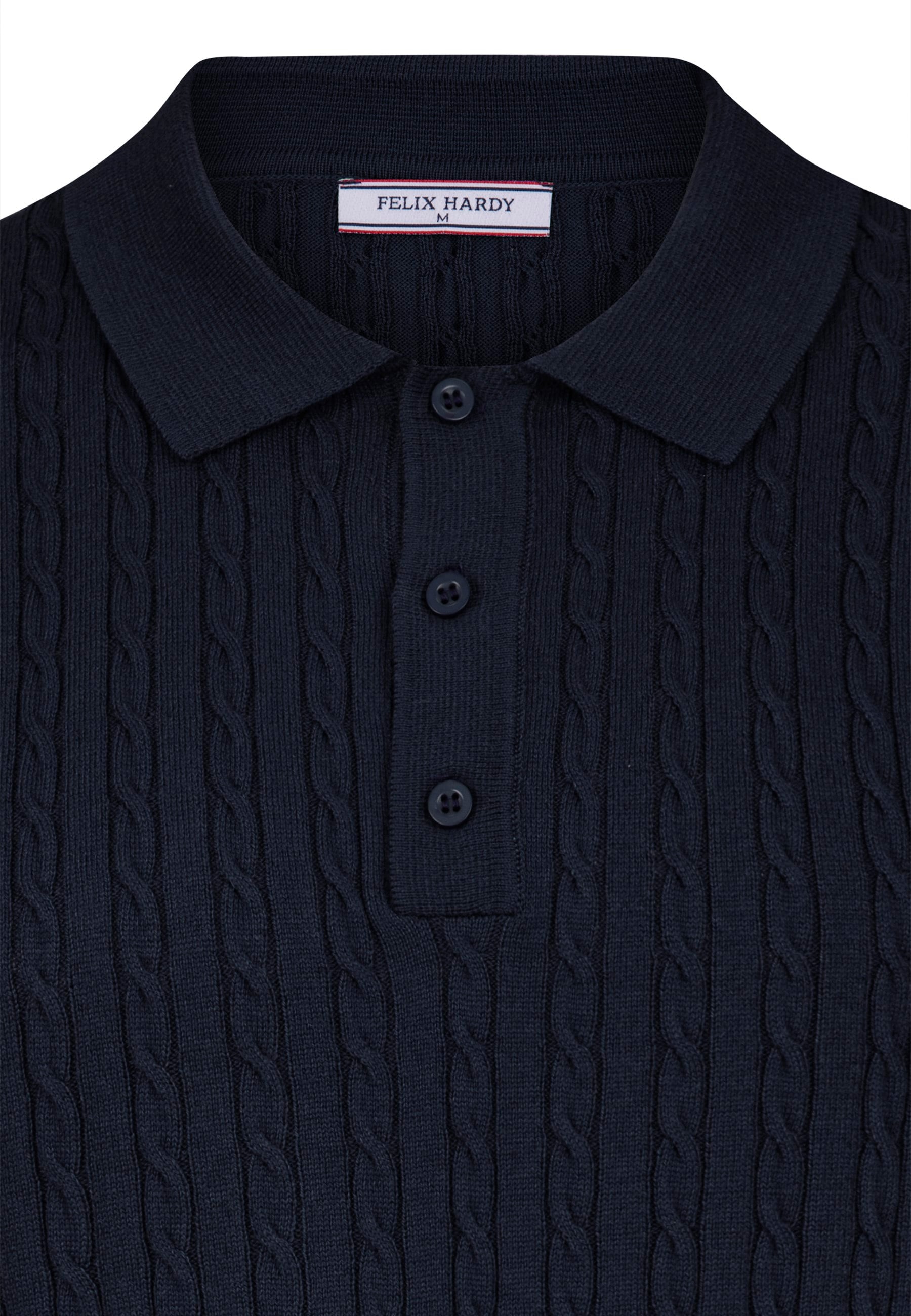 Erkek Saç Örgü Dokulu Triko Polo-LacivertFelix HardyFHMPLO899-6