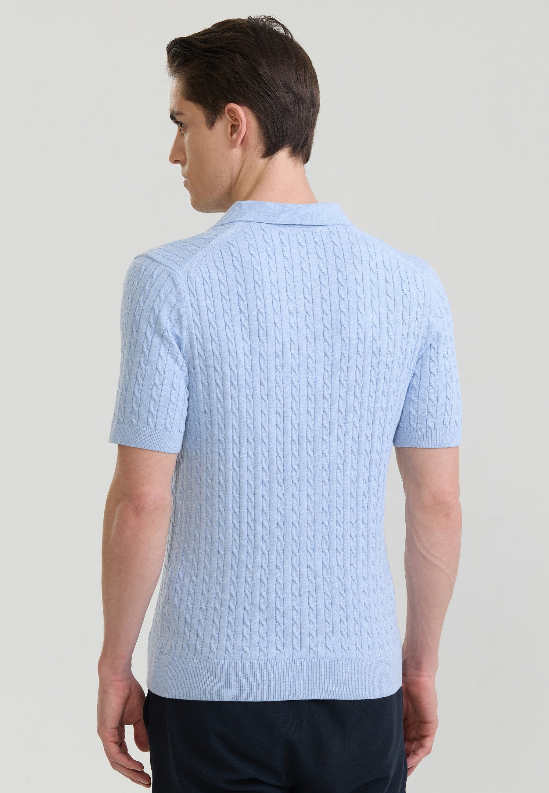 Erkek Saç Örgü Dokulu Triko Polo-MaviFelix HardyFHMPLO899-4