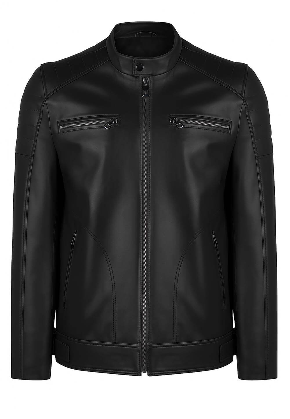 Erkek Siyah -Fermuarlı Deri  Biker CeketFelix HardyFHMLJT031-1