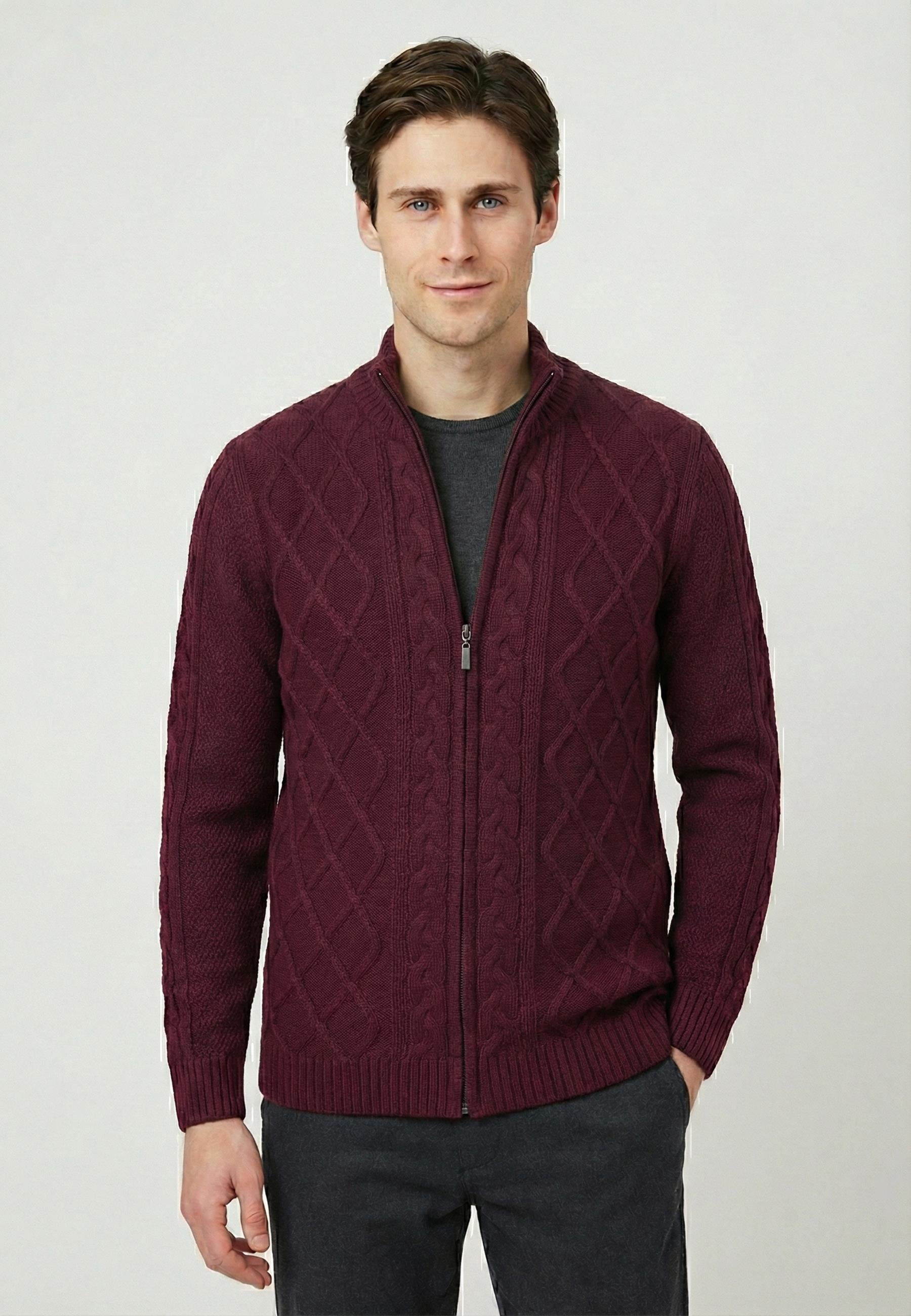 Erkek Tam Fermuarlı Hırka - BordoFelix HardyFHMCRD834-5