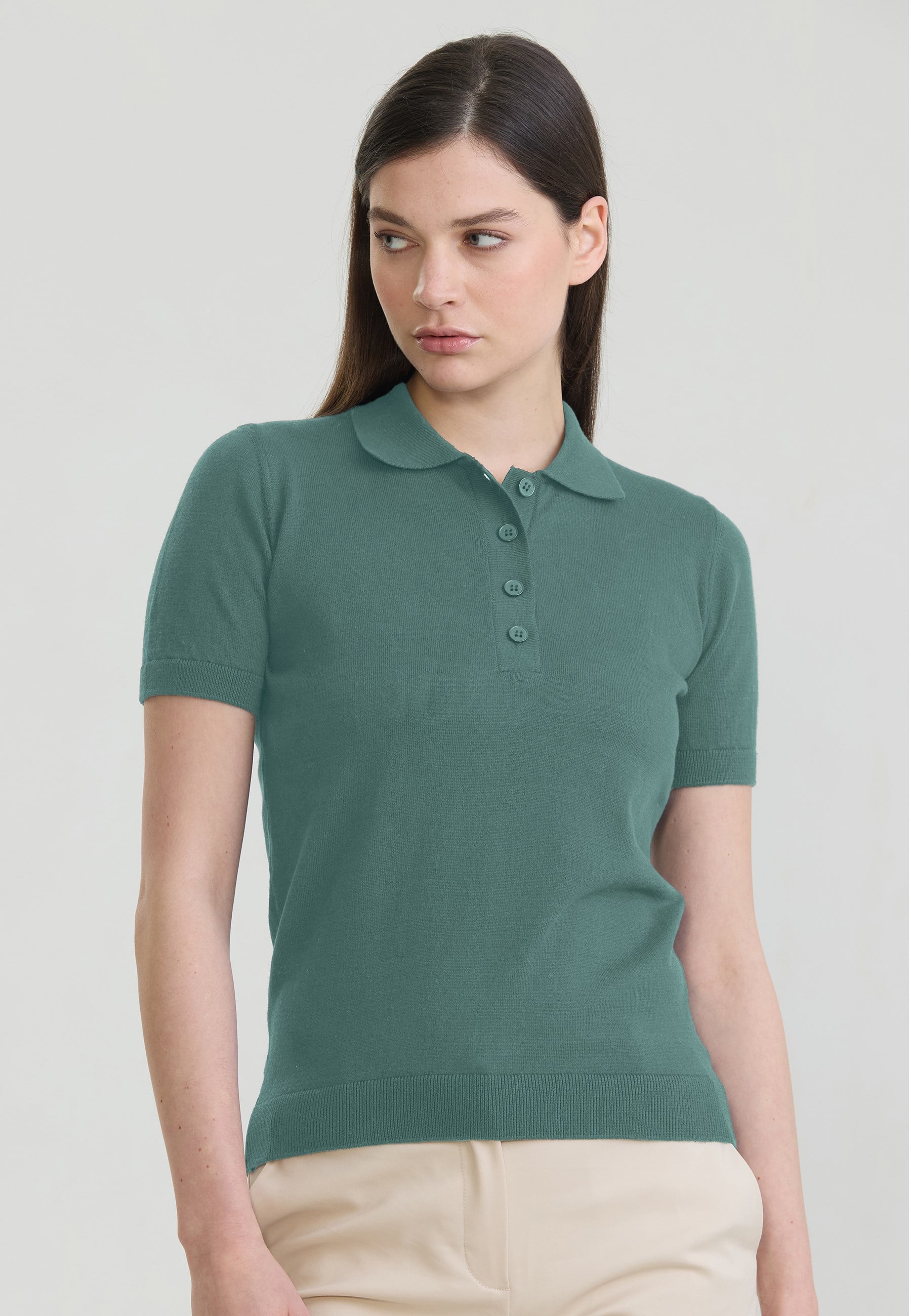 Kadın Basic Düğmeli Triko Polo T-ShirtFelix HardyFHWPLO923-4