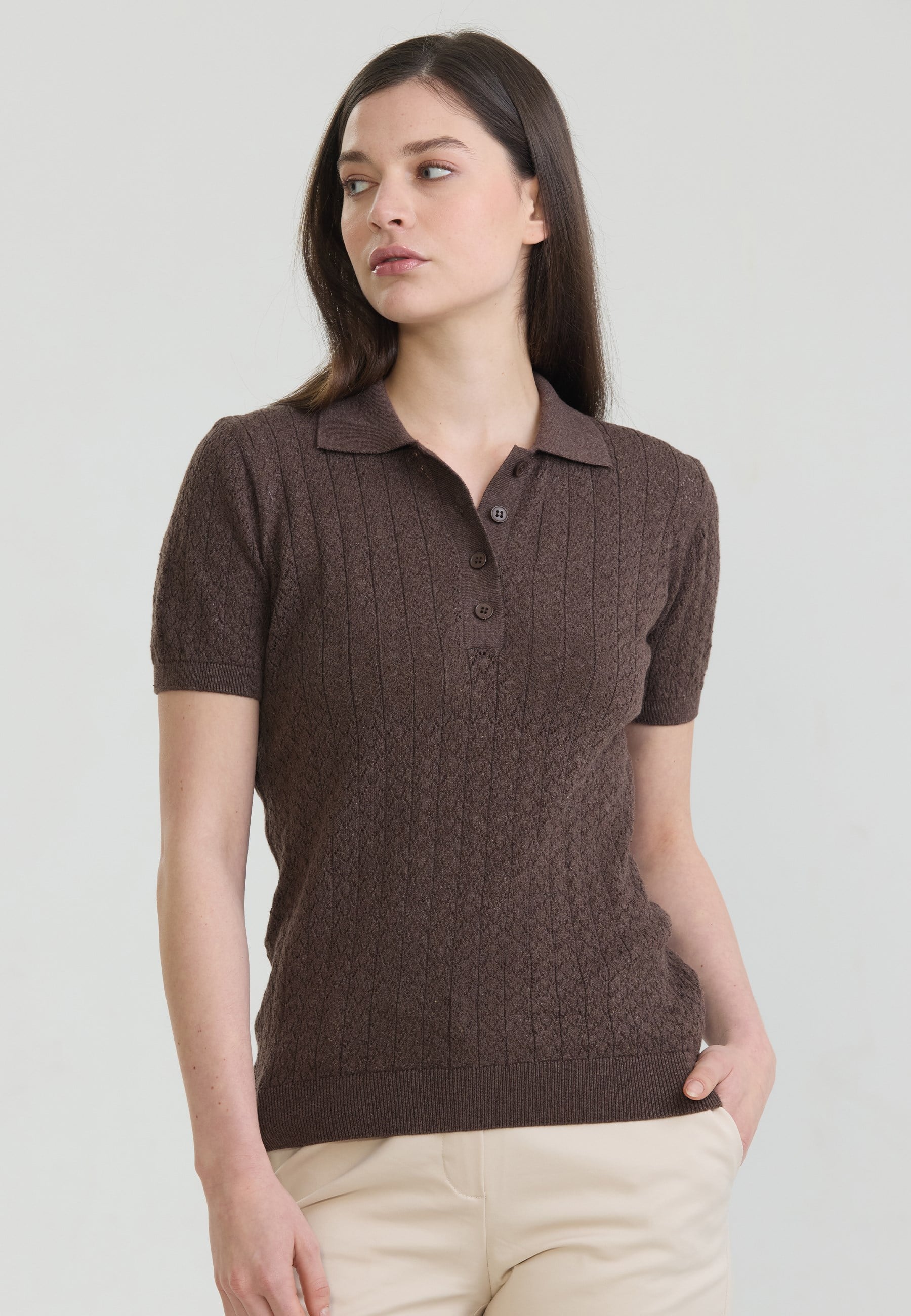 Kadın Delikli Nefes Alabilir Düğmeli Polo T-ShirtFelix HardyFHWPLO922-6