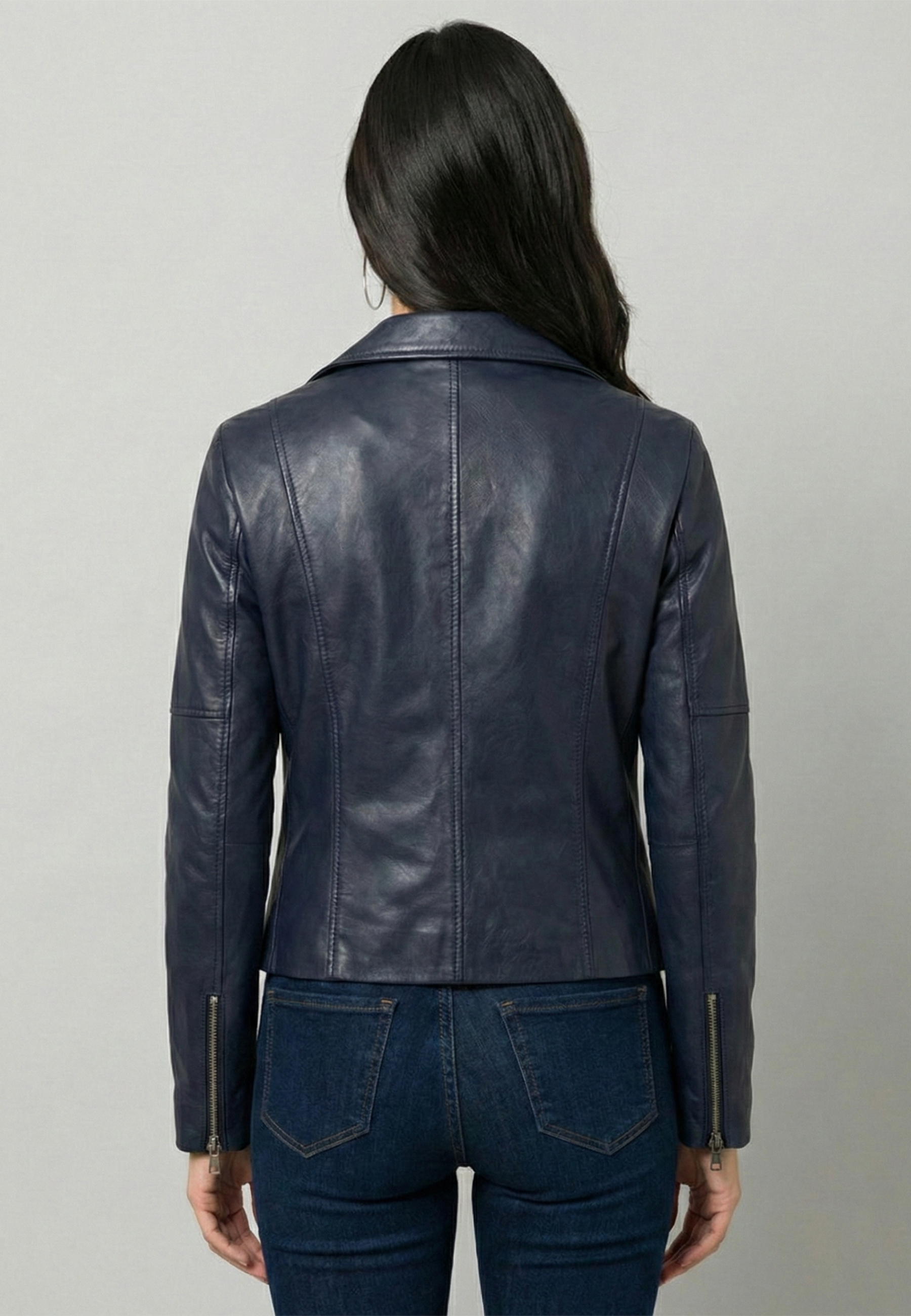 Kadın Slim Fit Çapraz Fermuarlı Deri Ceket - Koyu MaviFelix HardyFHWLJT2017-2