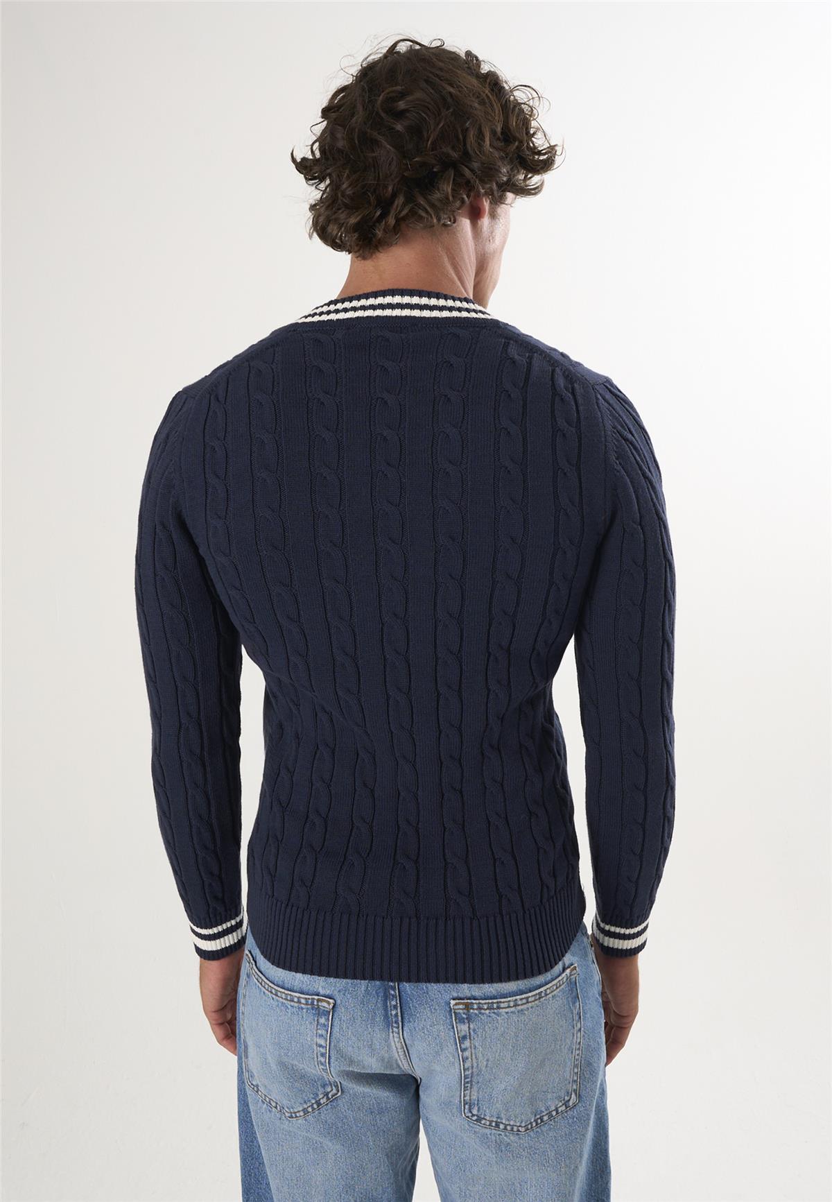 V Yaka Basic Örgü Desenli KazakFelix HardyFHMPLV857-1