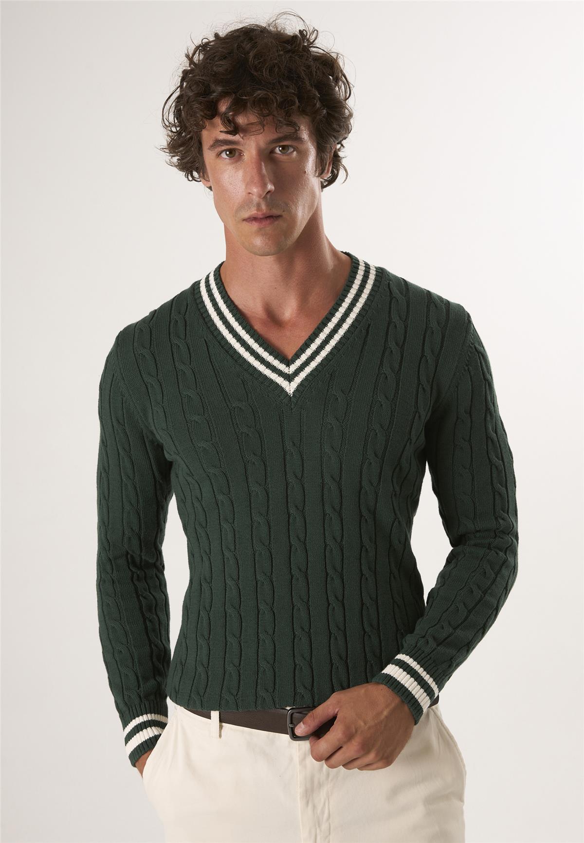V Yaka Basic Örgü Desenli KazakFelix HardyFHMPLV857-2