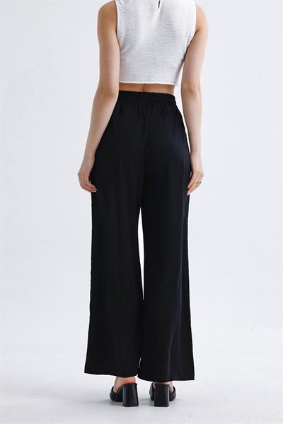 Beli Lastikli Bol Paça Pantolon Siyah