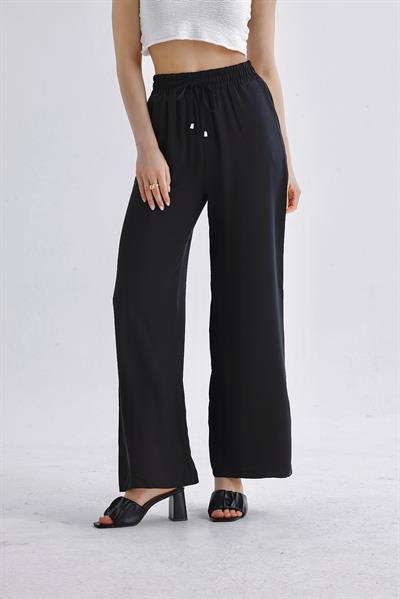 Beli Lastikli Bol Paça Pantolon Siyah