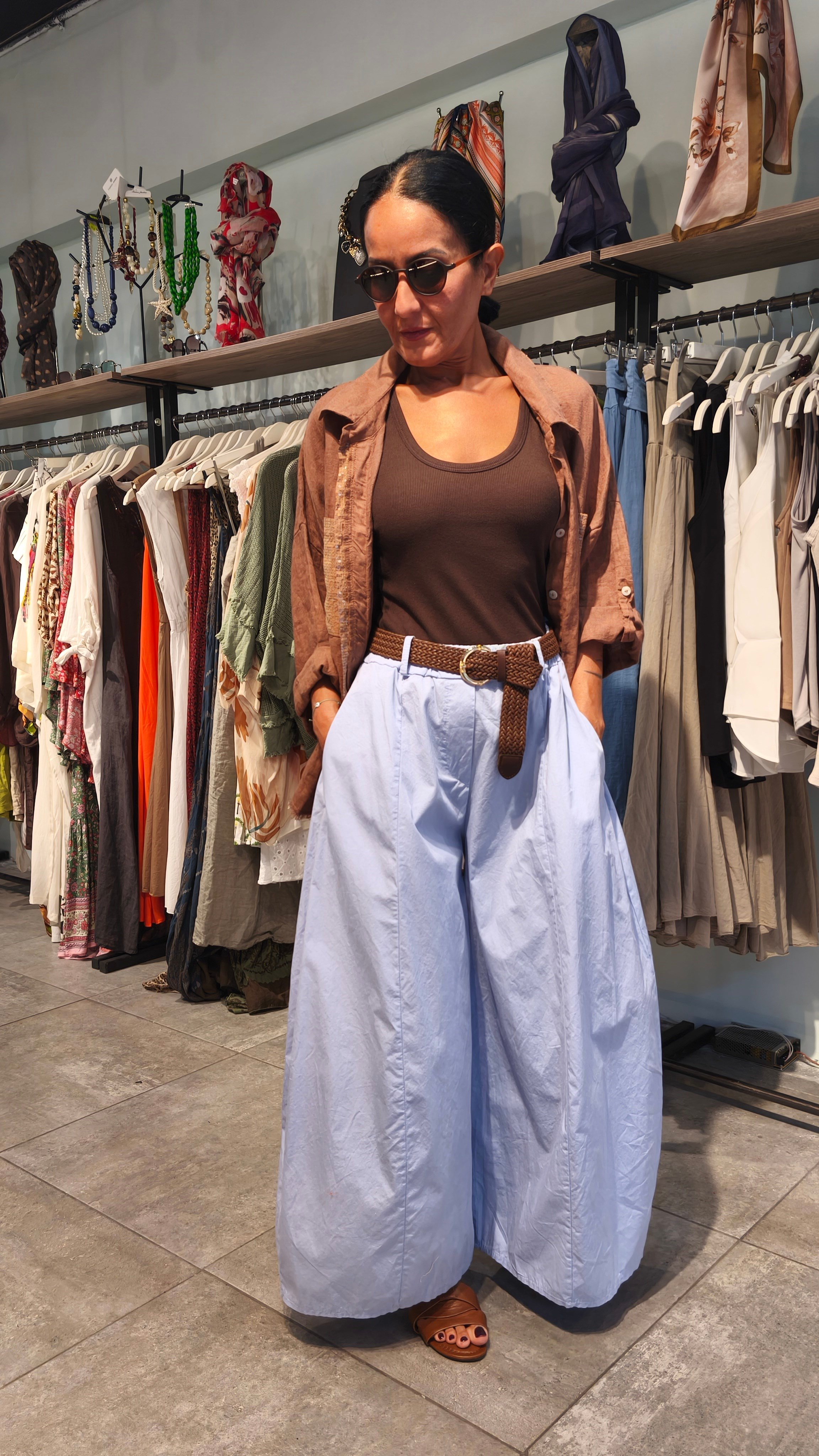 Bebe Mavisi, Kemerli Bol Kesim Pantolon
