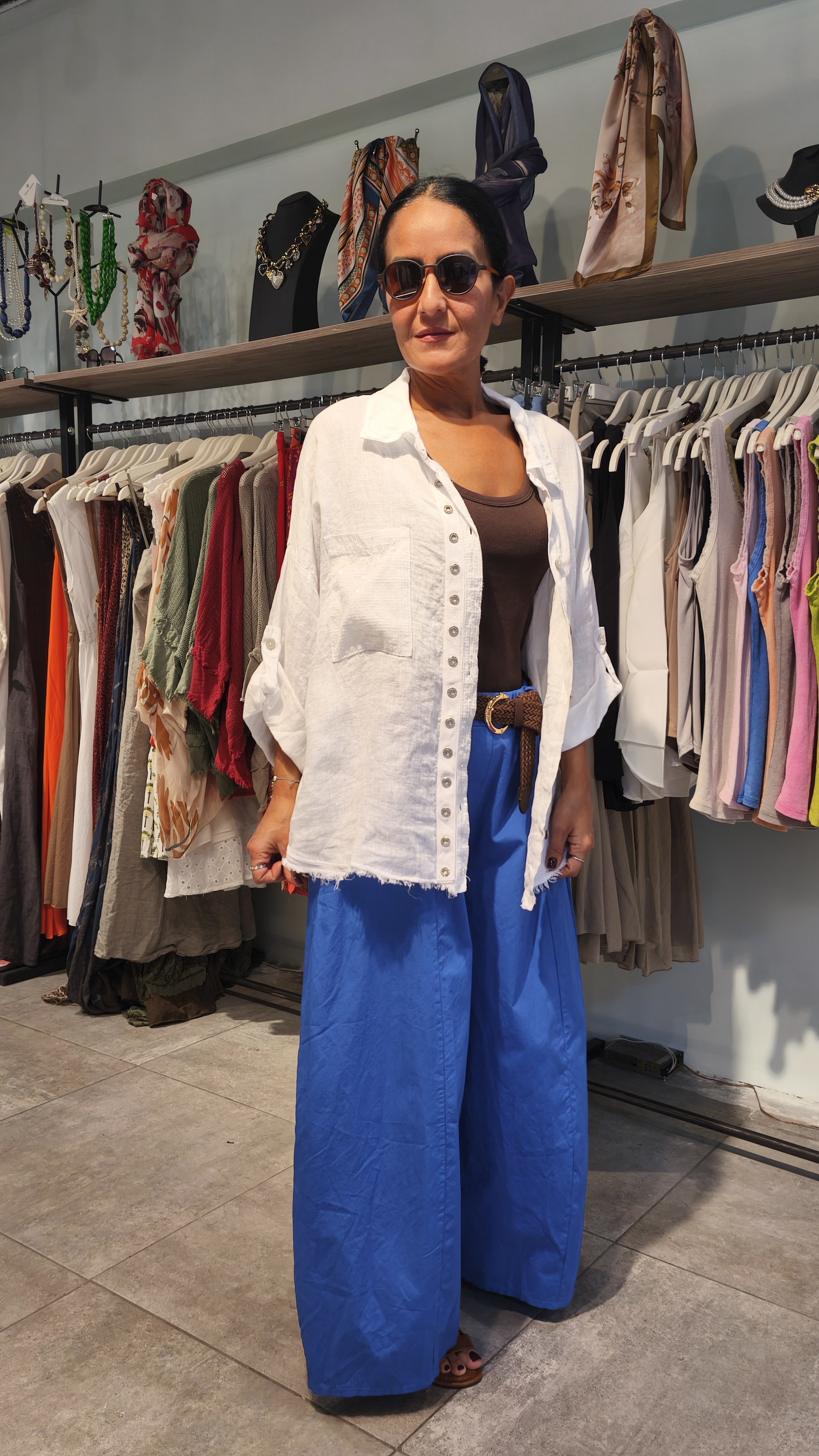 Beyaz,Zımbalı-Pullu Saçak Detaylı Gömlek
