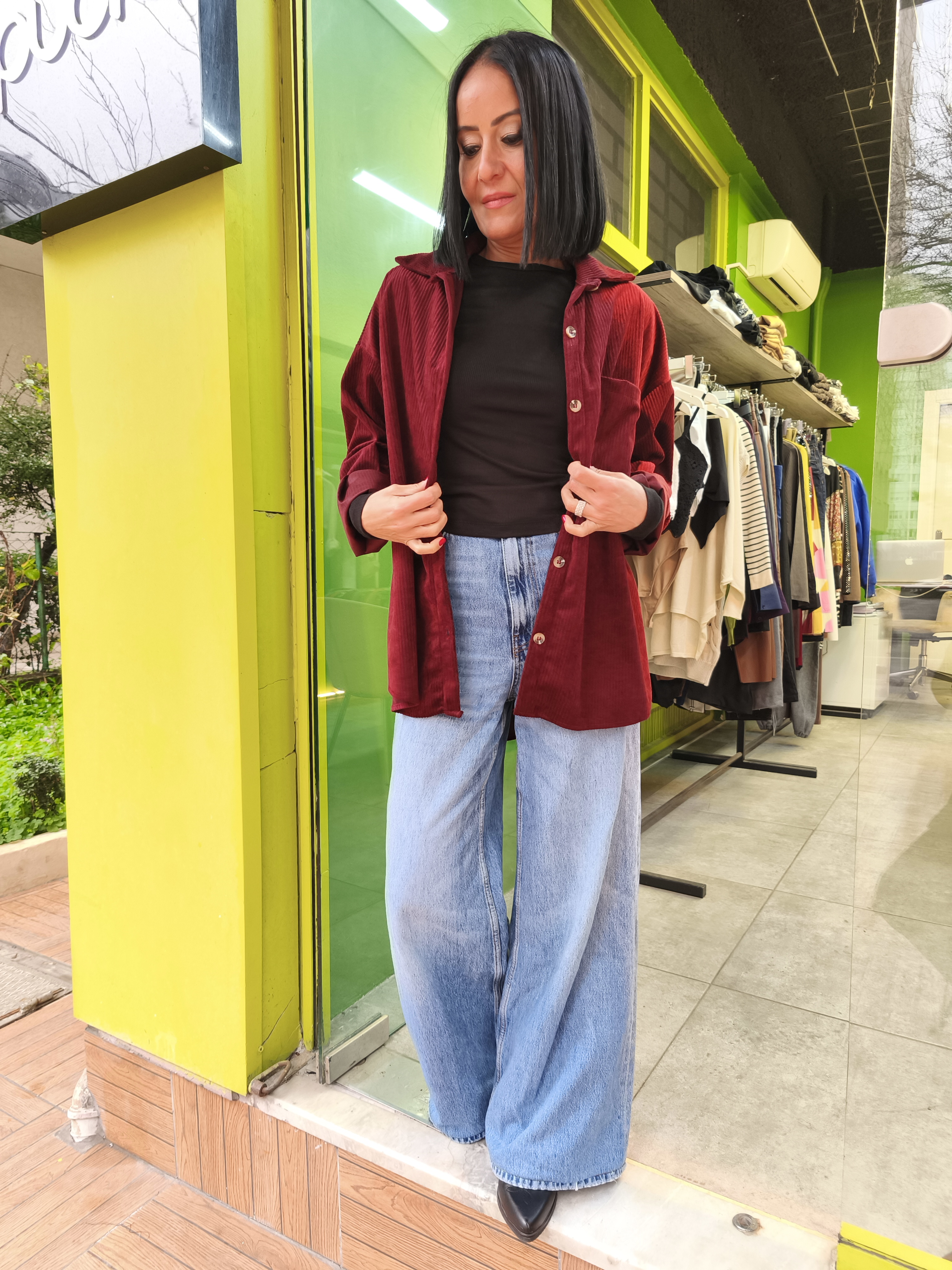 Bordo Kadife Gömlek