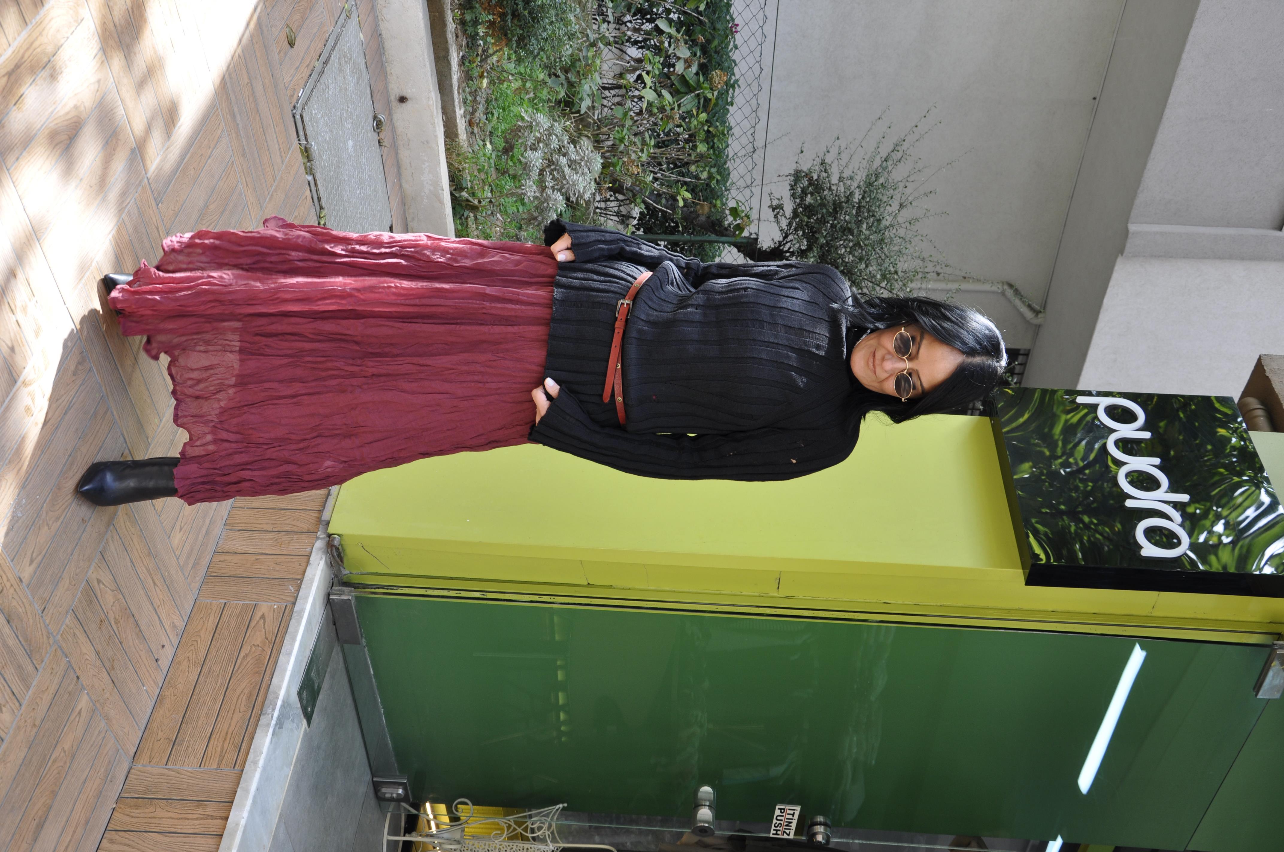 Bordo Kırışık Etek