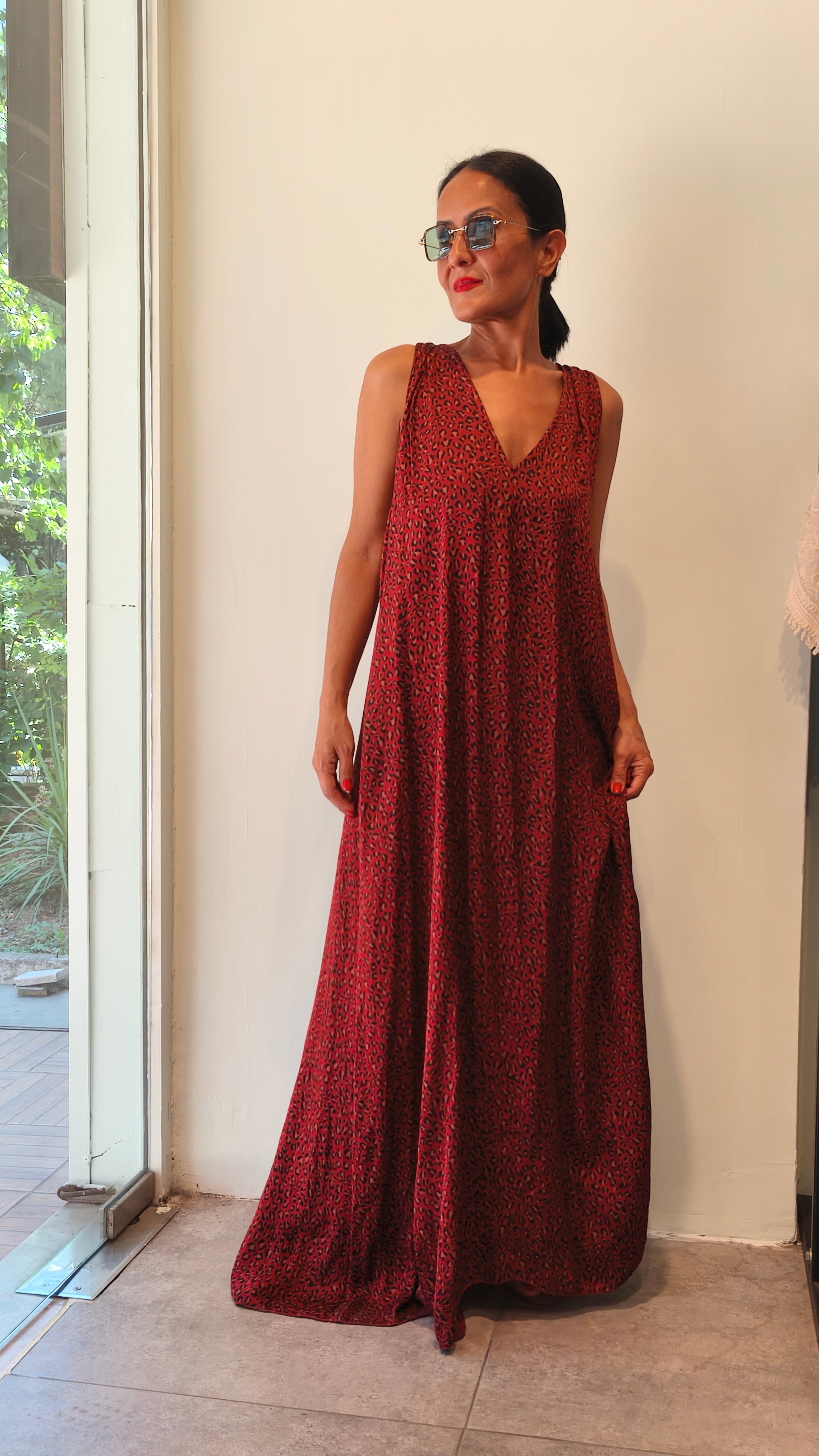 Bordo Leopar Elbise