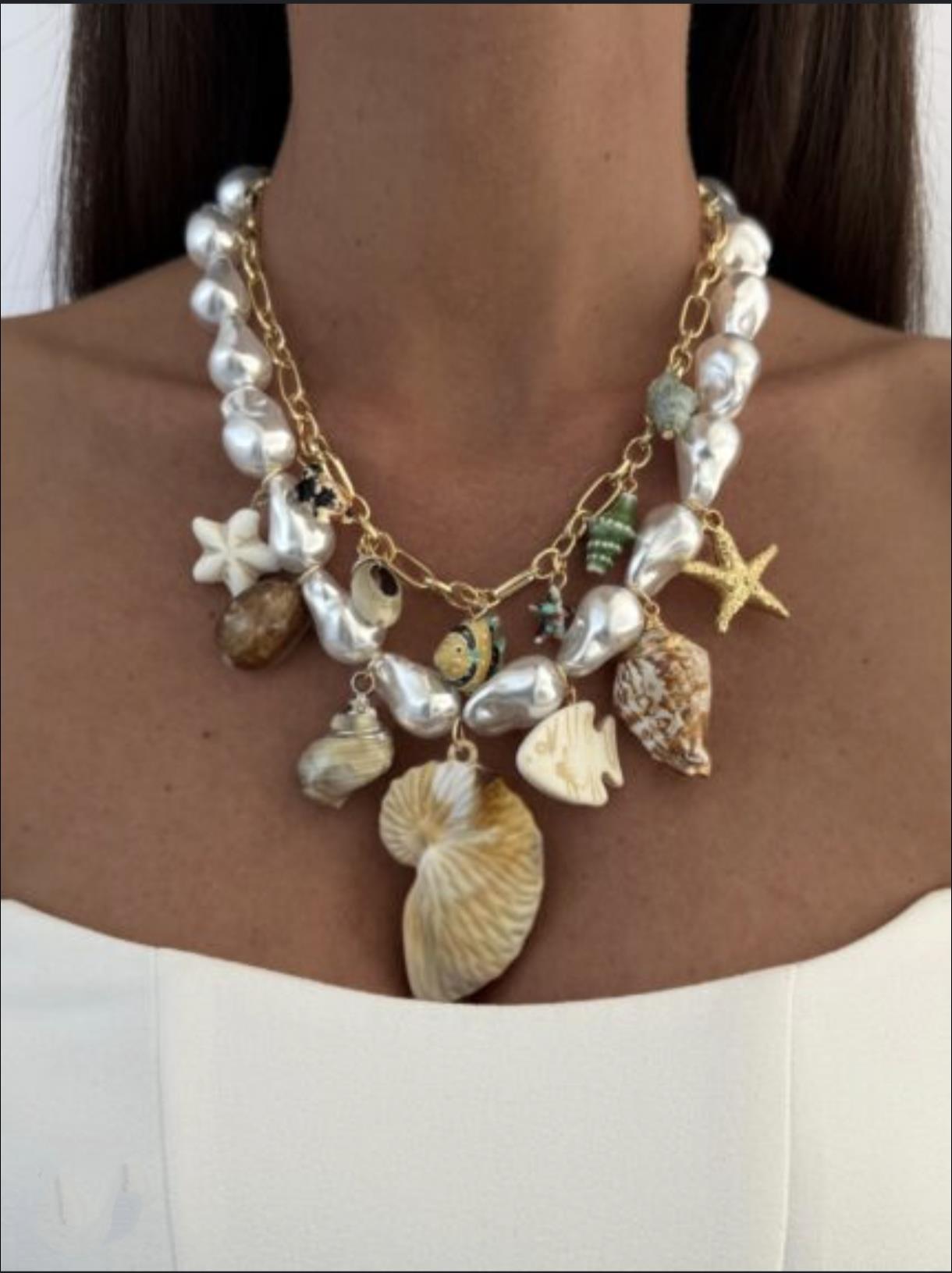 İncili Deniz Kabuklu Kolye
