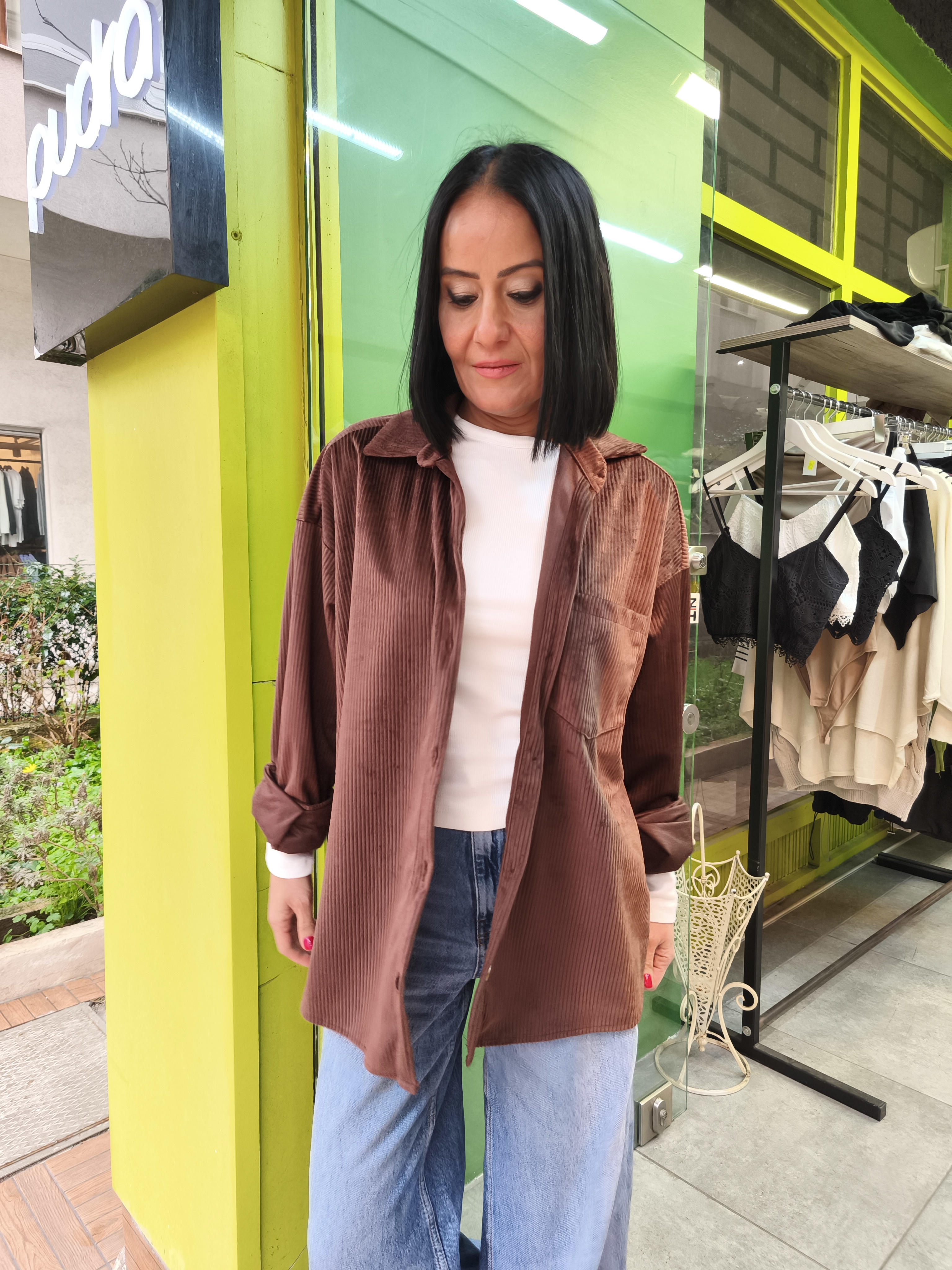 Kahve Kadife Gömlek