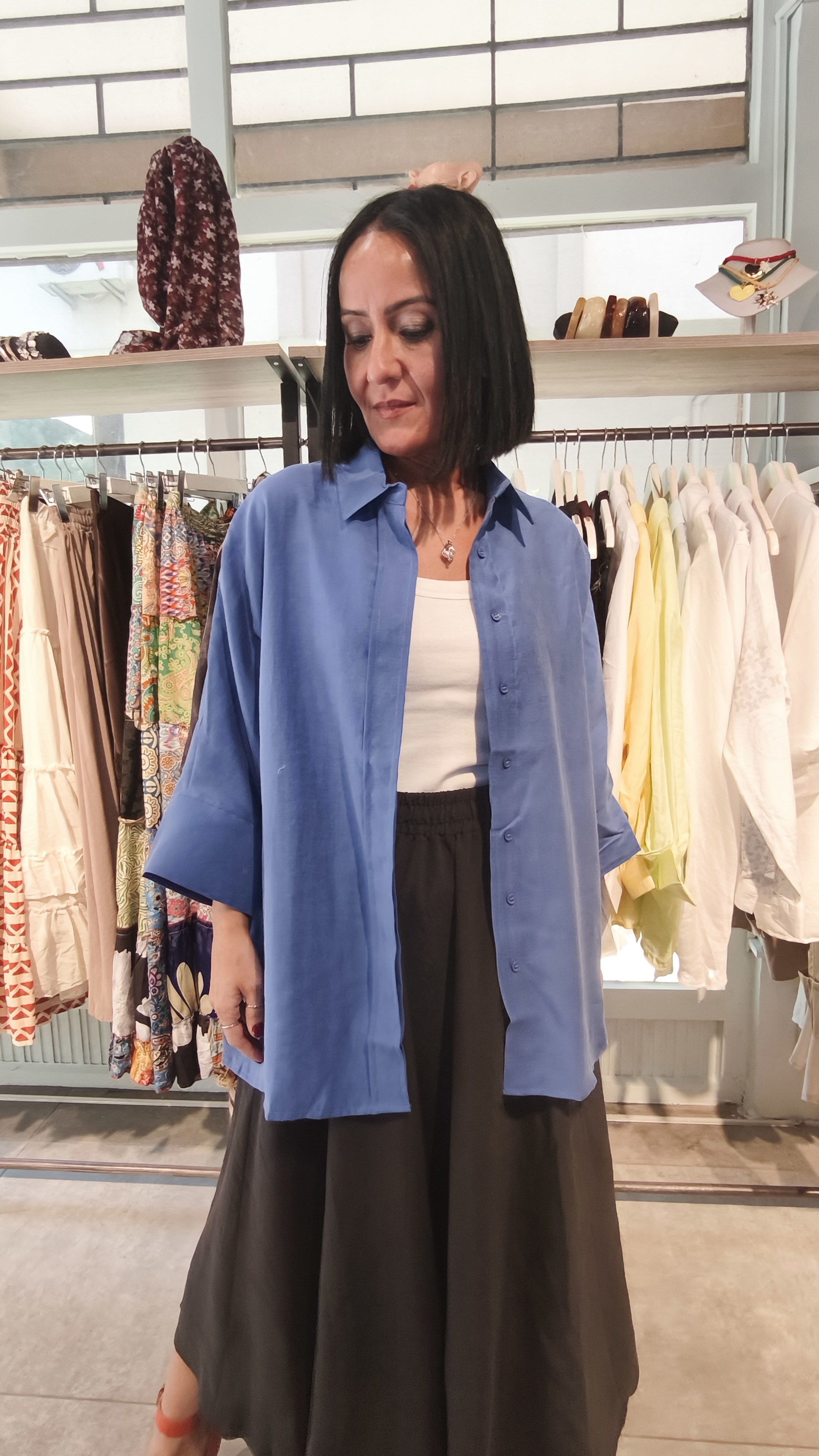 Saks Mavi Oversize Gömlek