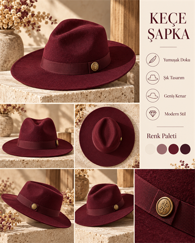 Bordo,Keçe Fötr Şapka