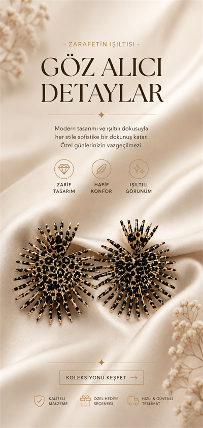 Sarı Renk Siyah Taşlı Küpe 