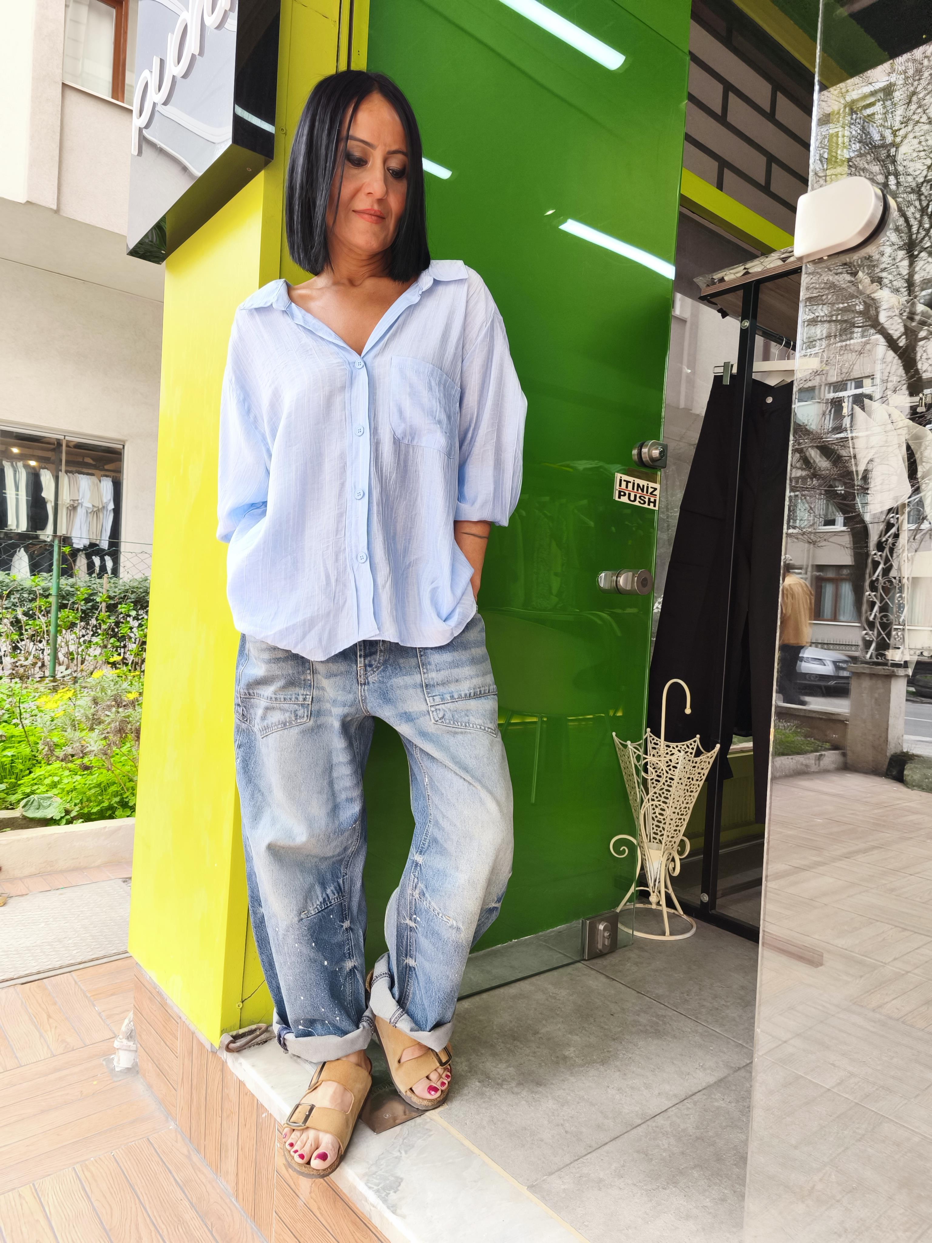 Açık Mavi Tensel Gömlek