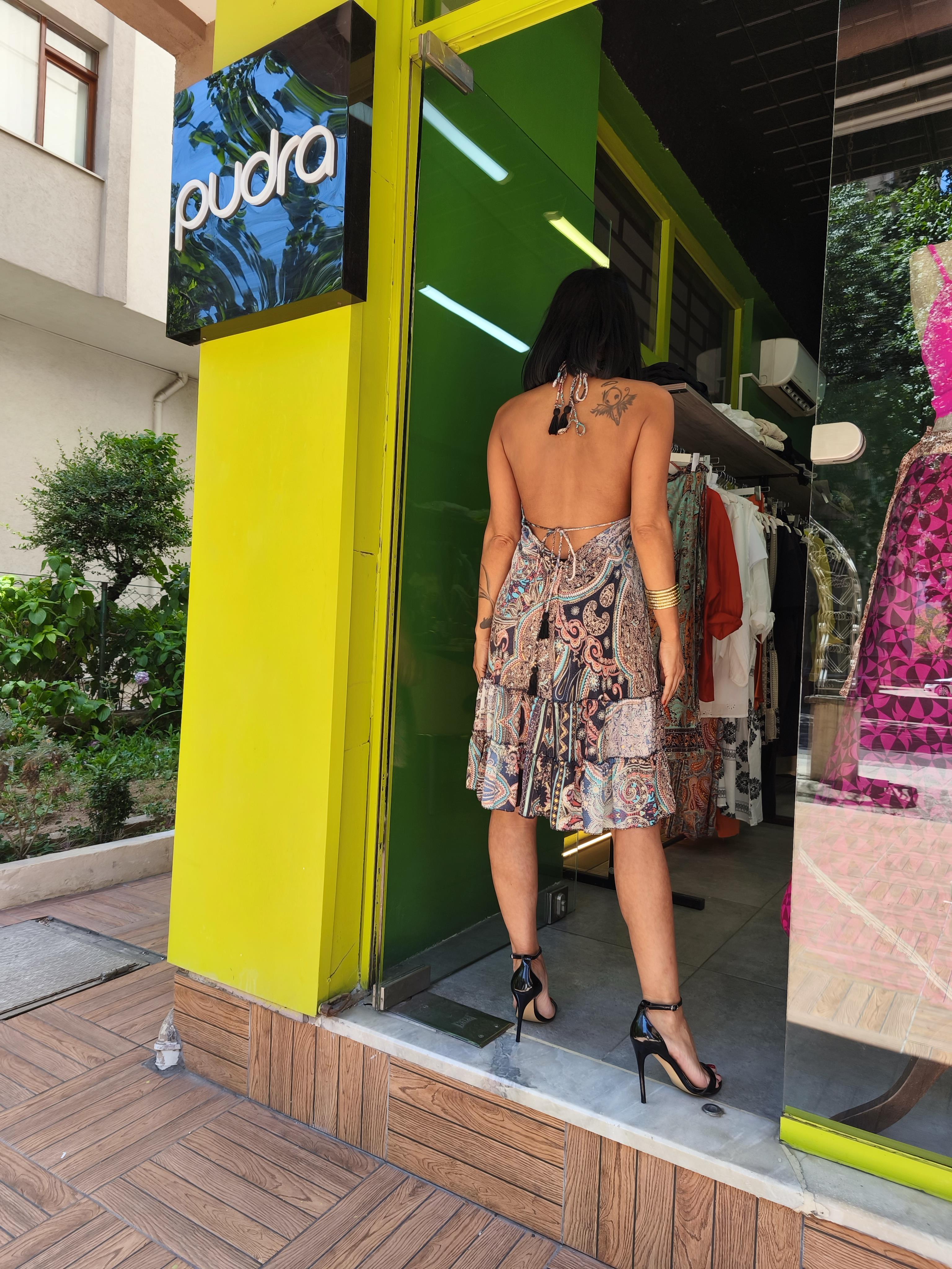 Askılı Desenli Elbise