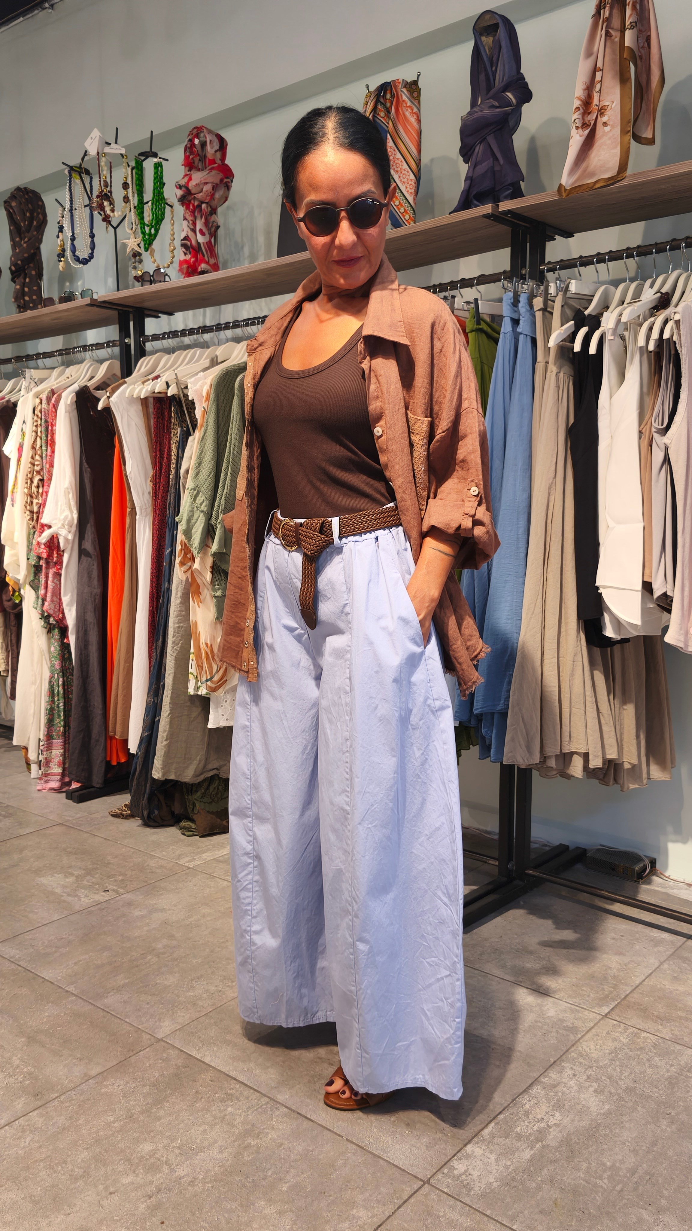 Bebe Mavisi, Kemerli Bol Kesim Pantolon