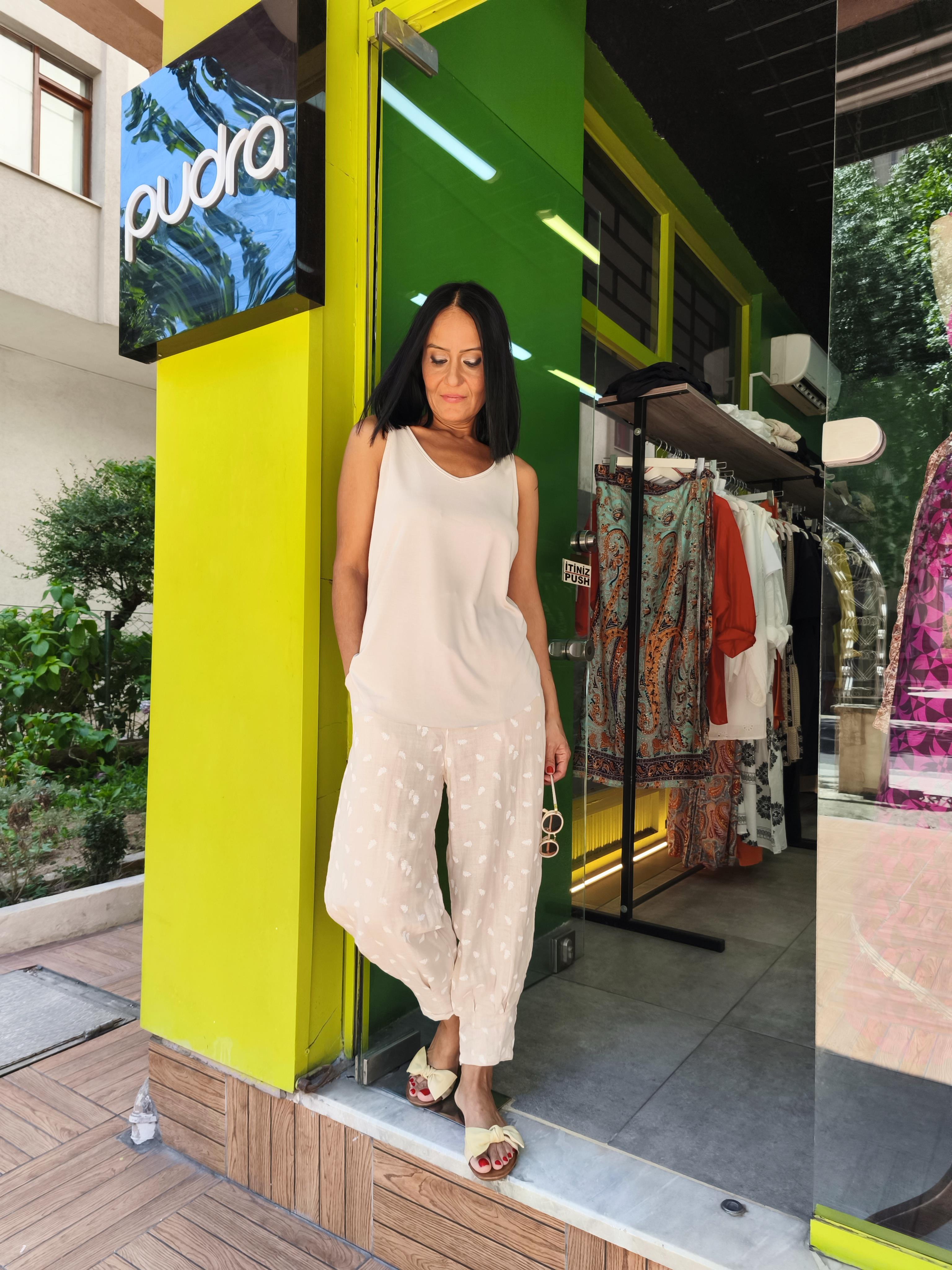 Bej Müslin Pantolon