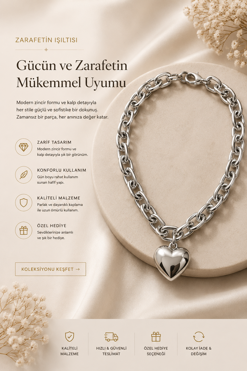 Beyaz Taşlı Kolye