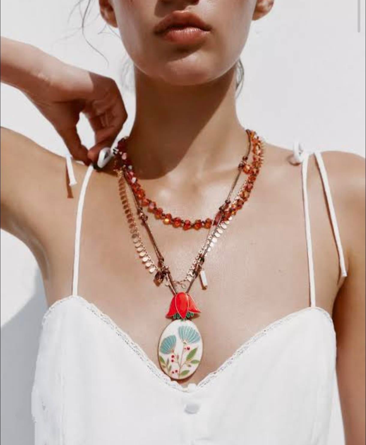 Boncuklu Çiçek Kolye Seti