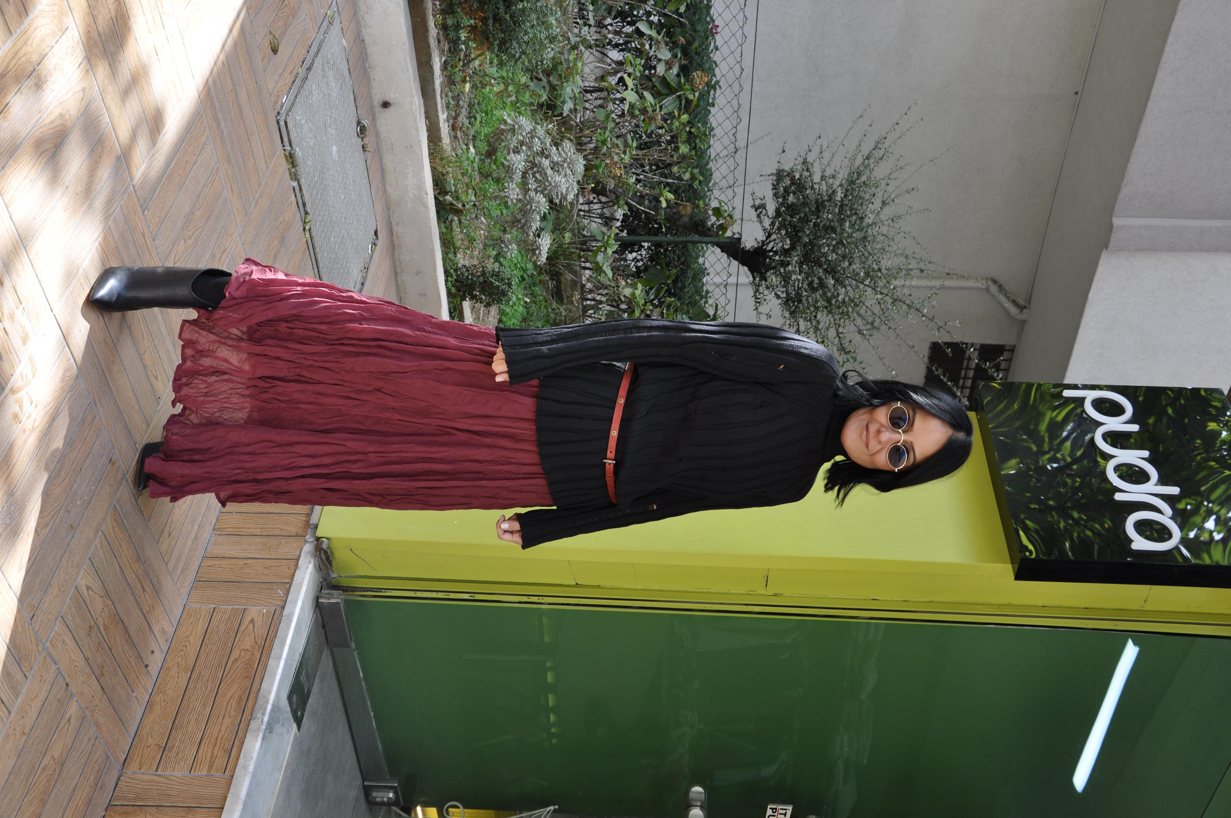 Bordo Kırışık Etek