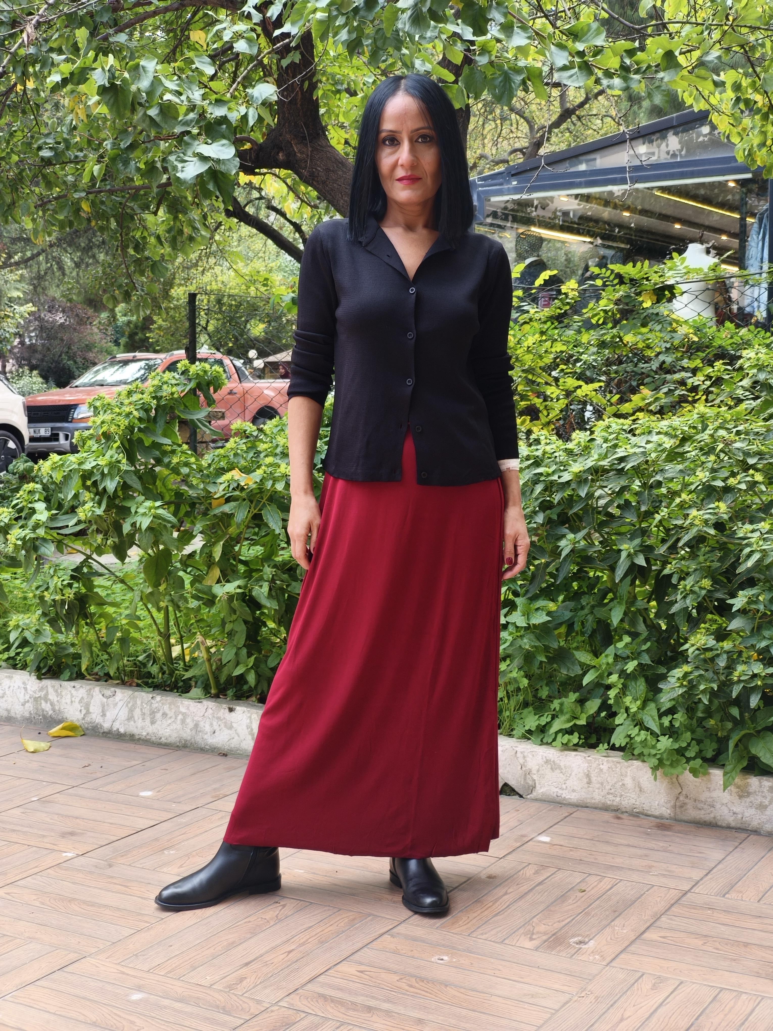 Bordo Salaş Maxi Etek