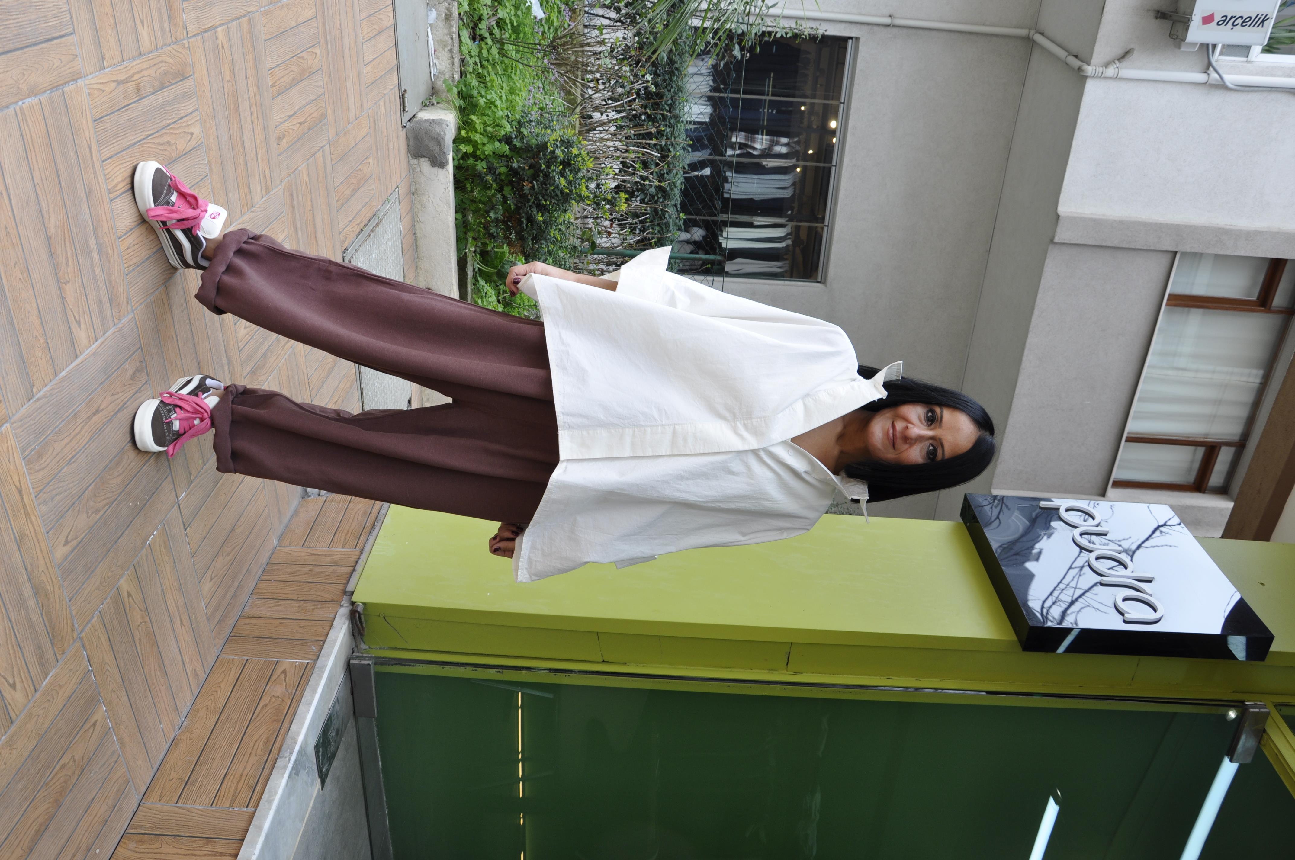 Ekru Kalın Manşetli Gömlek