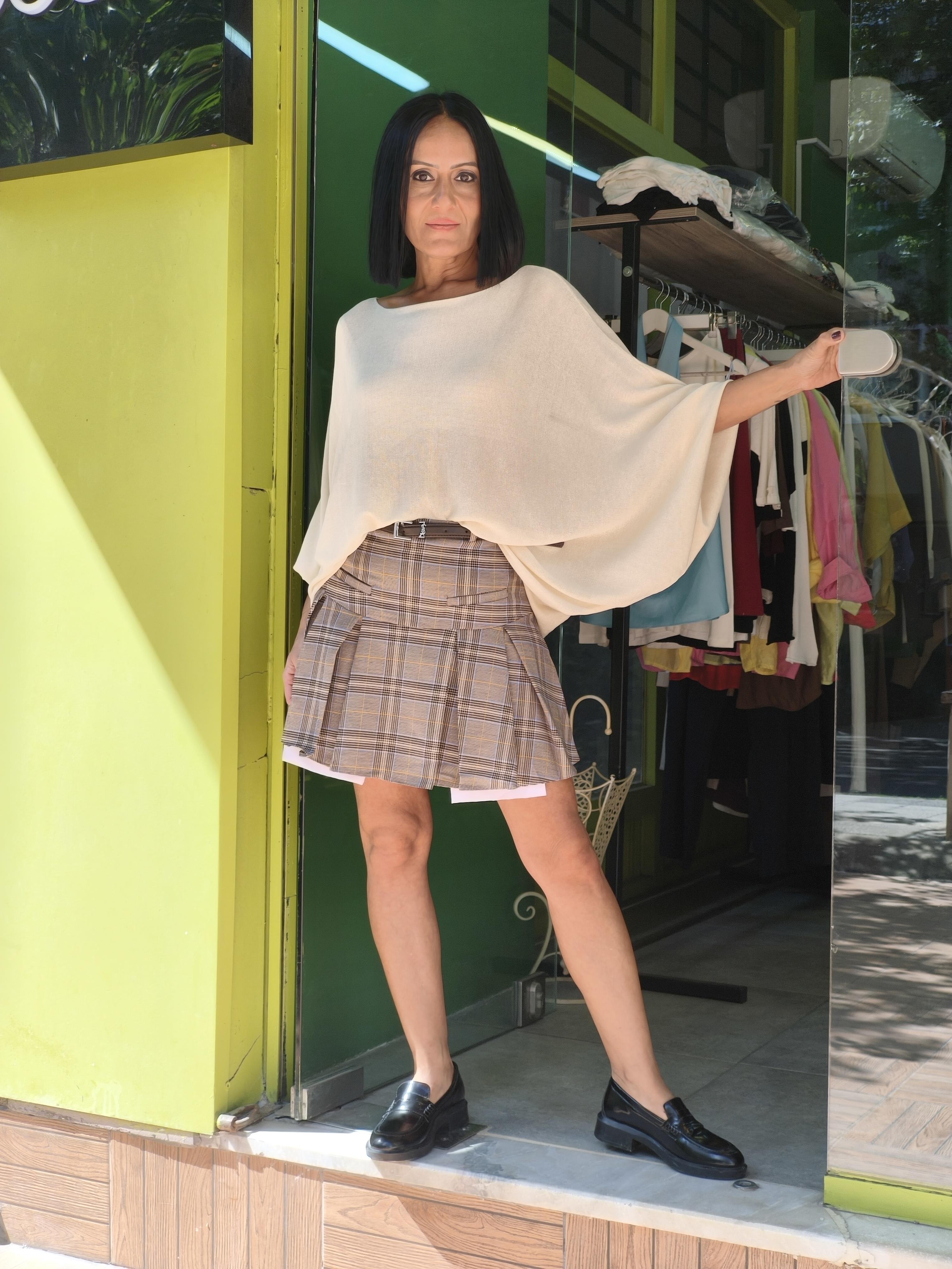 Ekru Yarasa Kol Triko