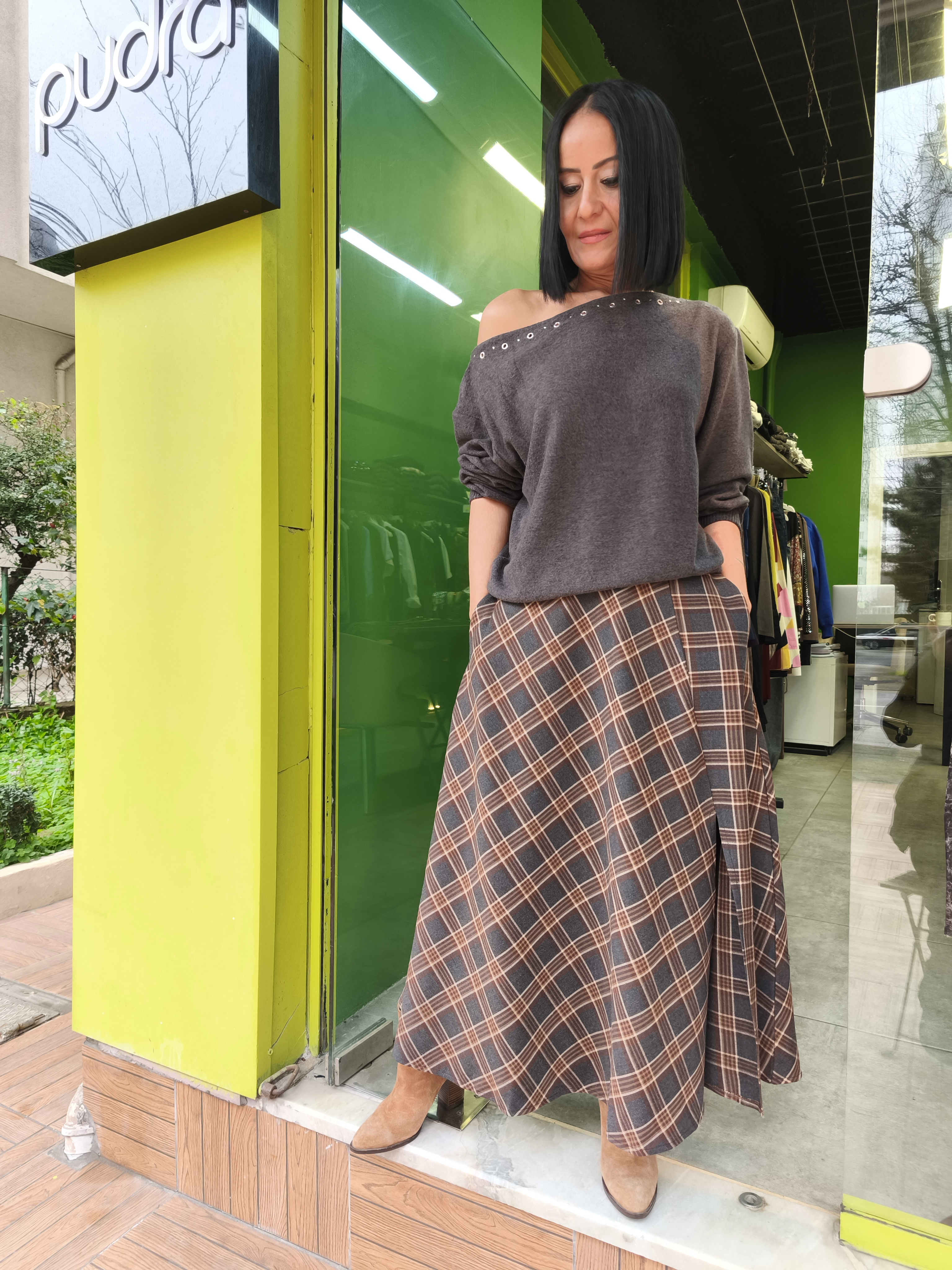 Füme Kayık Yaka Bluz