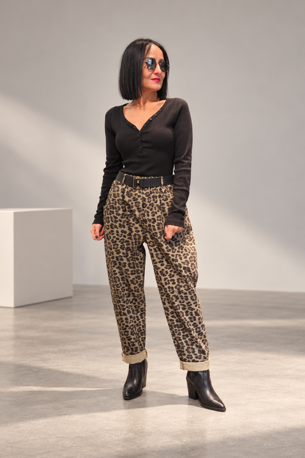 Haki,Leopar Desen Kemerli Pantolon