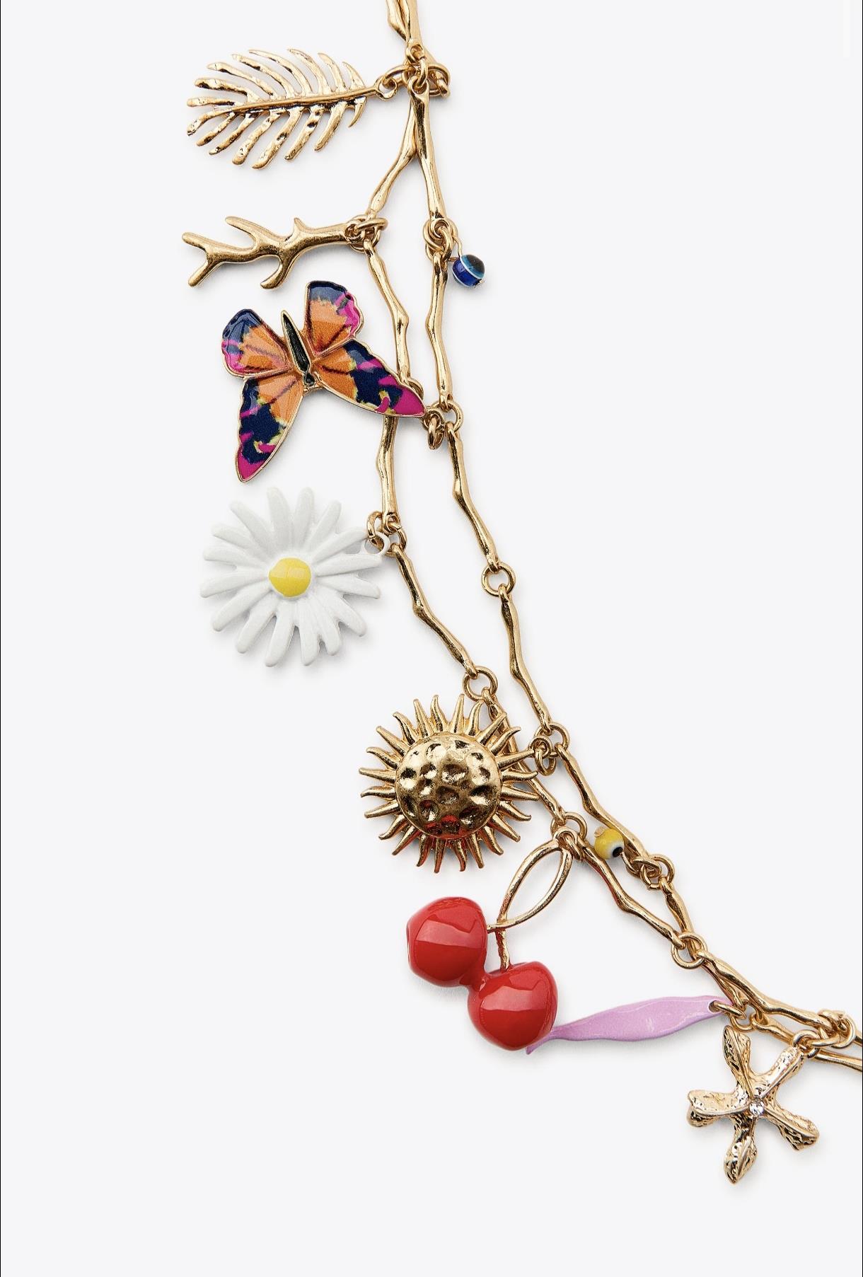İncili,Kelebekli Charm Kolye