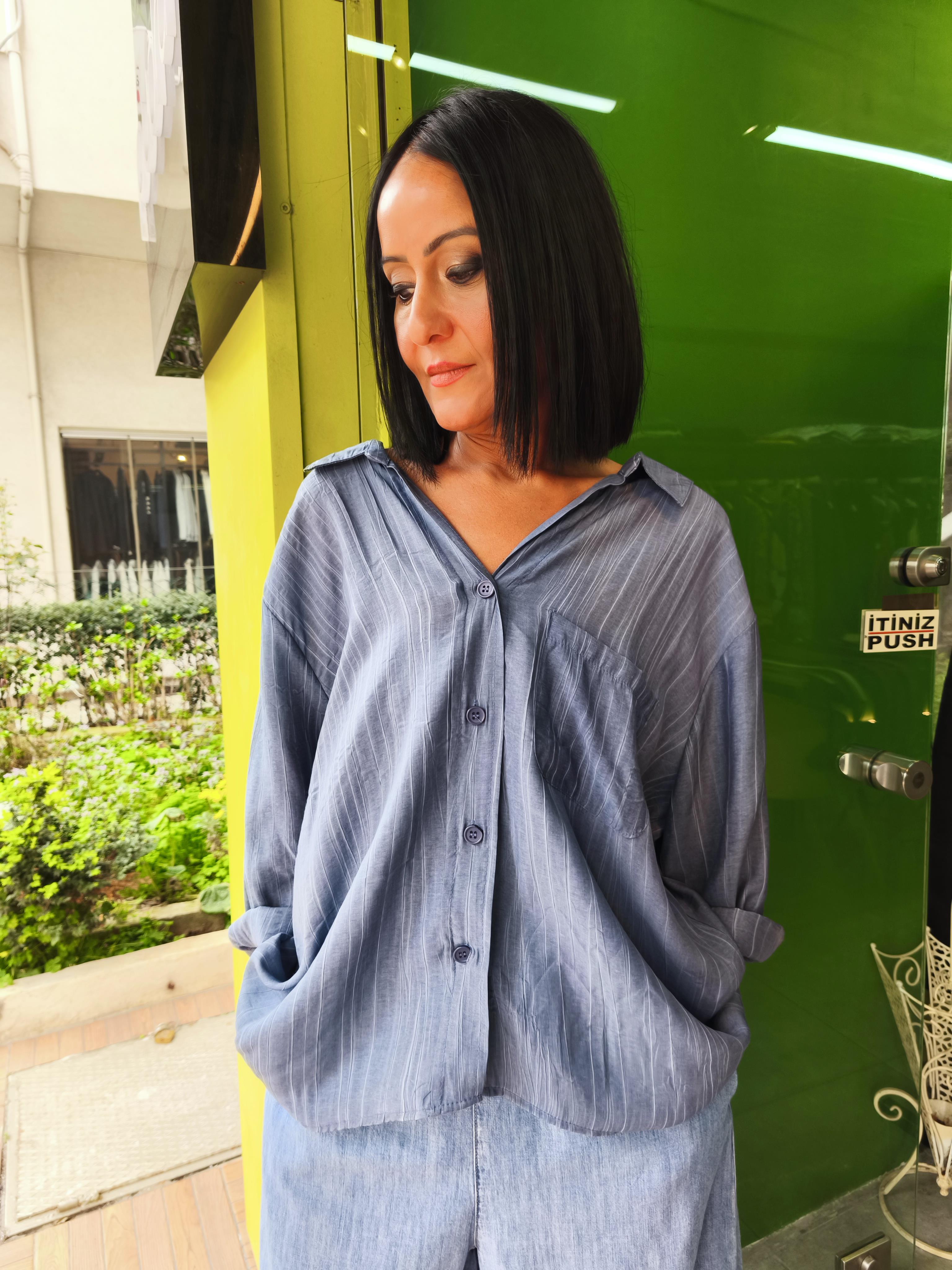 İndigo Tensel Gömlek