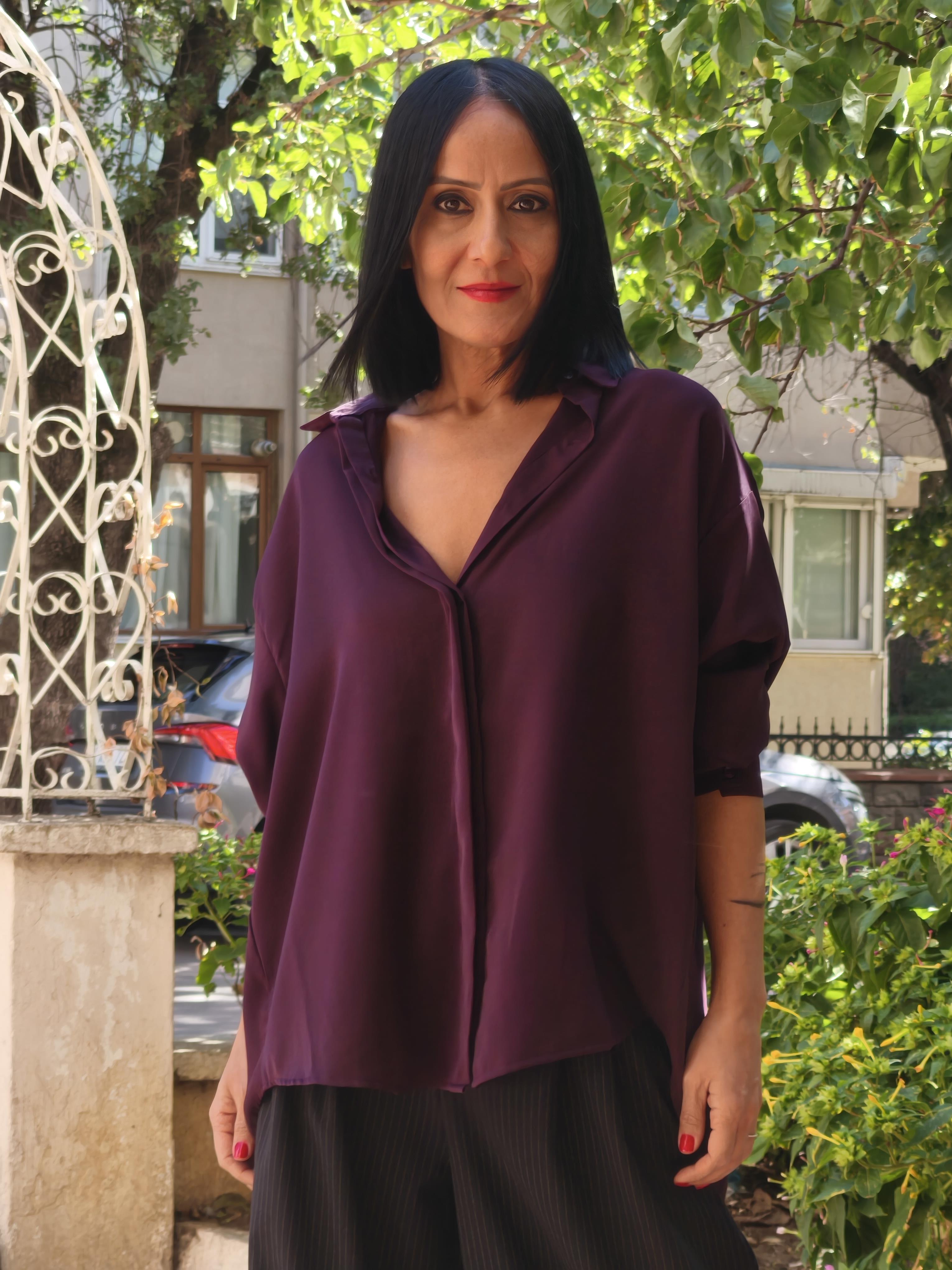 Mürdüm İpeksi Gömlek