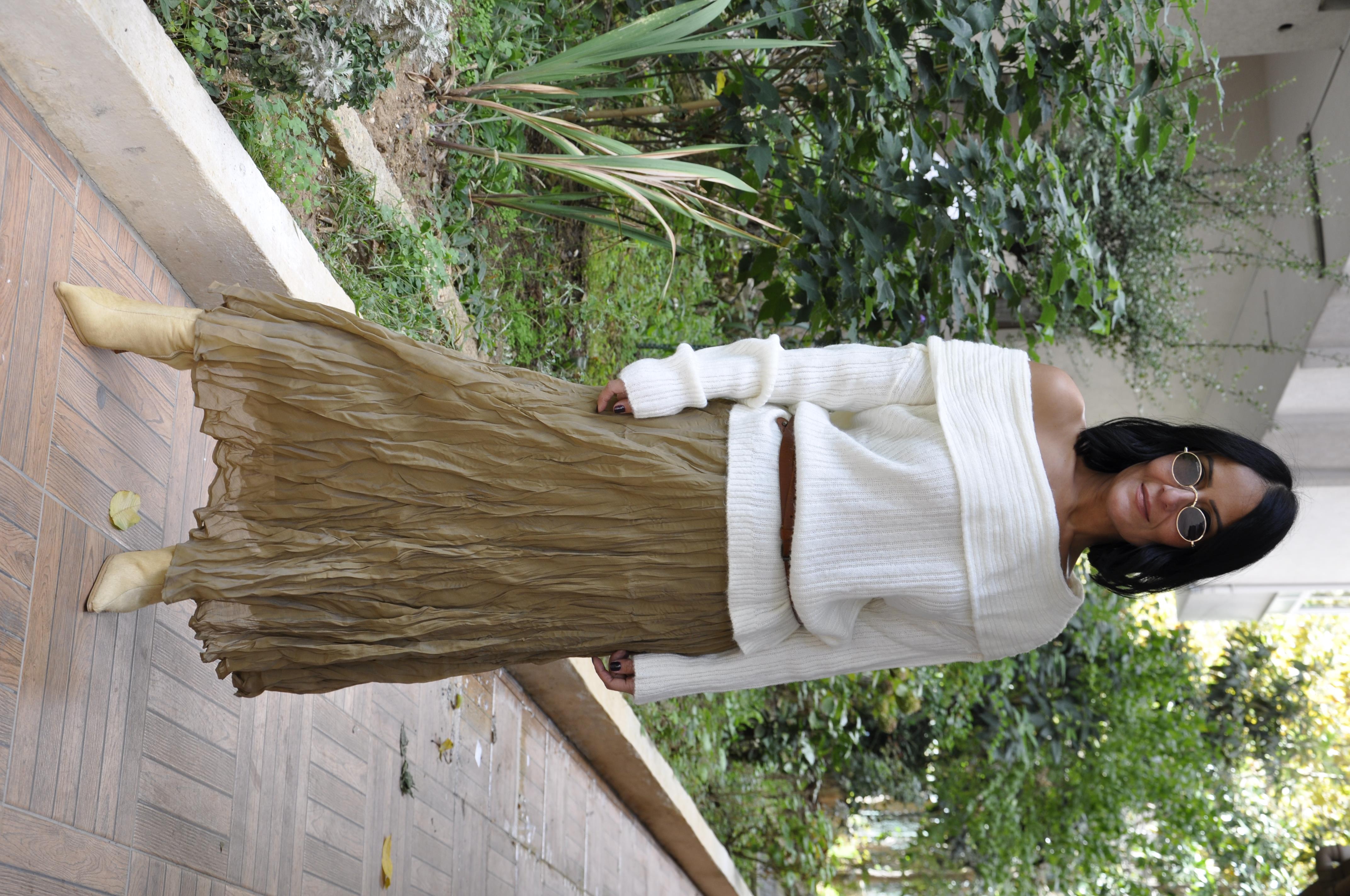 Olive Kırışık Etek