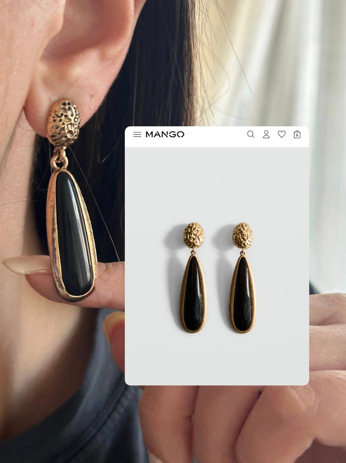 Oval siyah Mineli Küpe