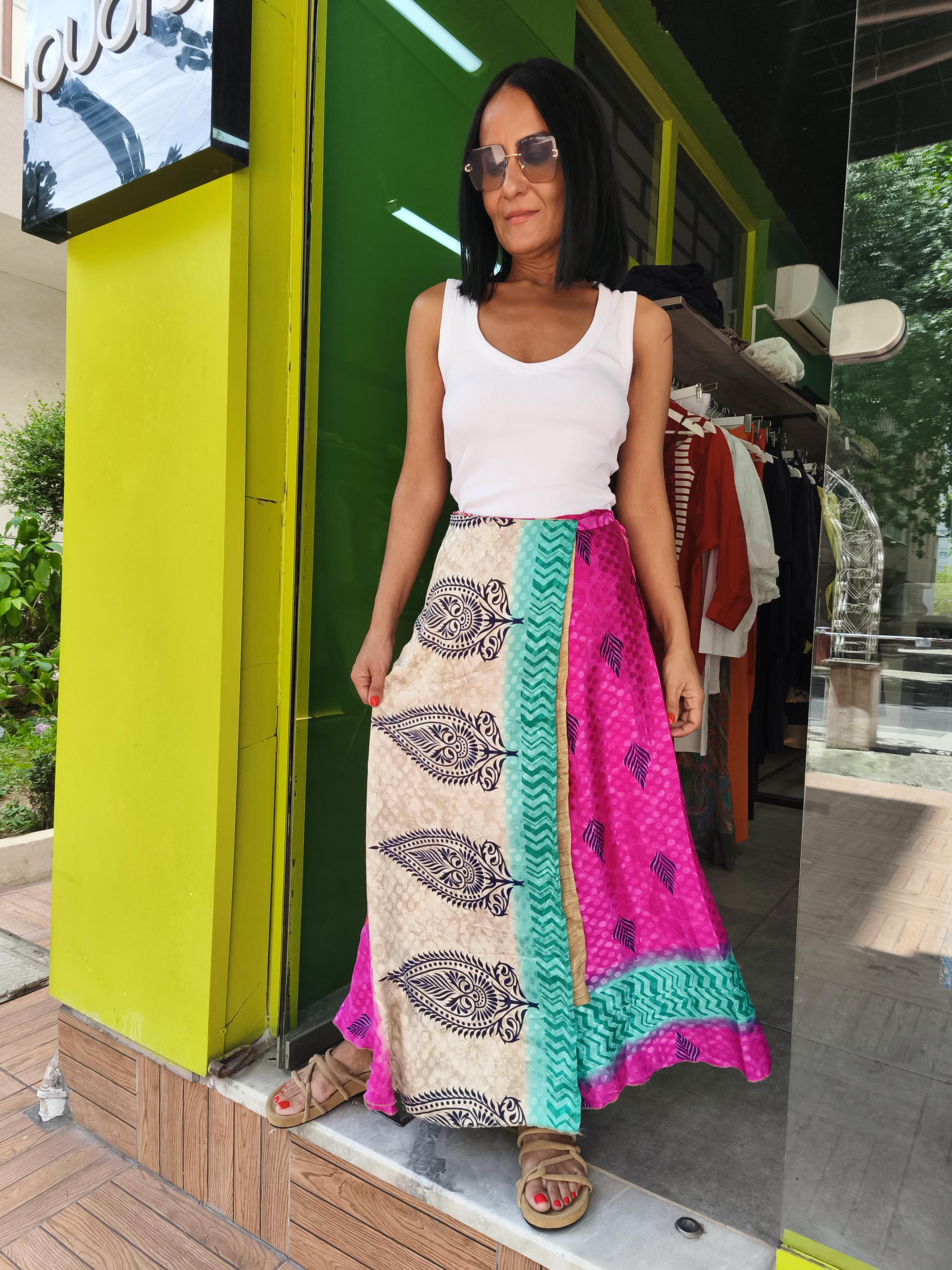 Pembe Çok Renkli Etek