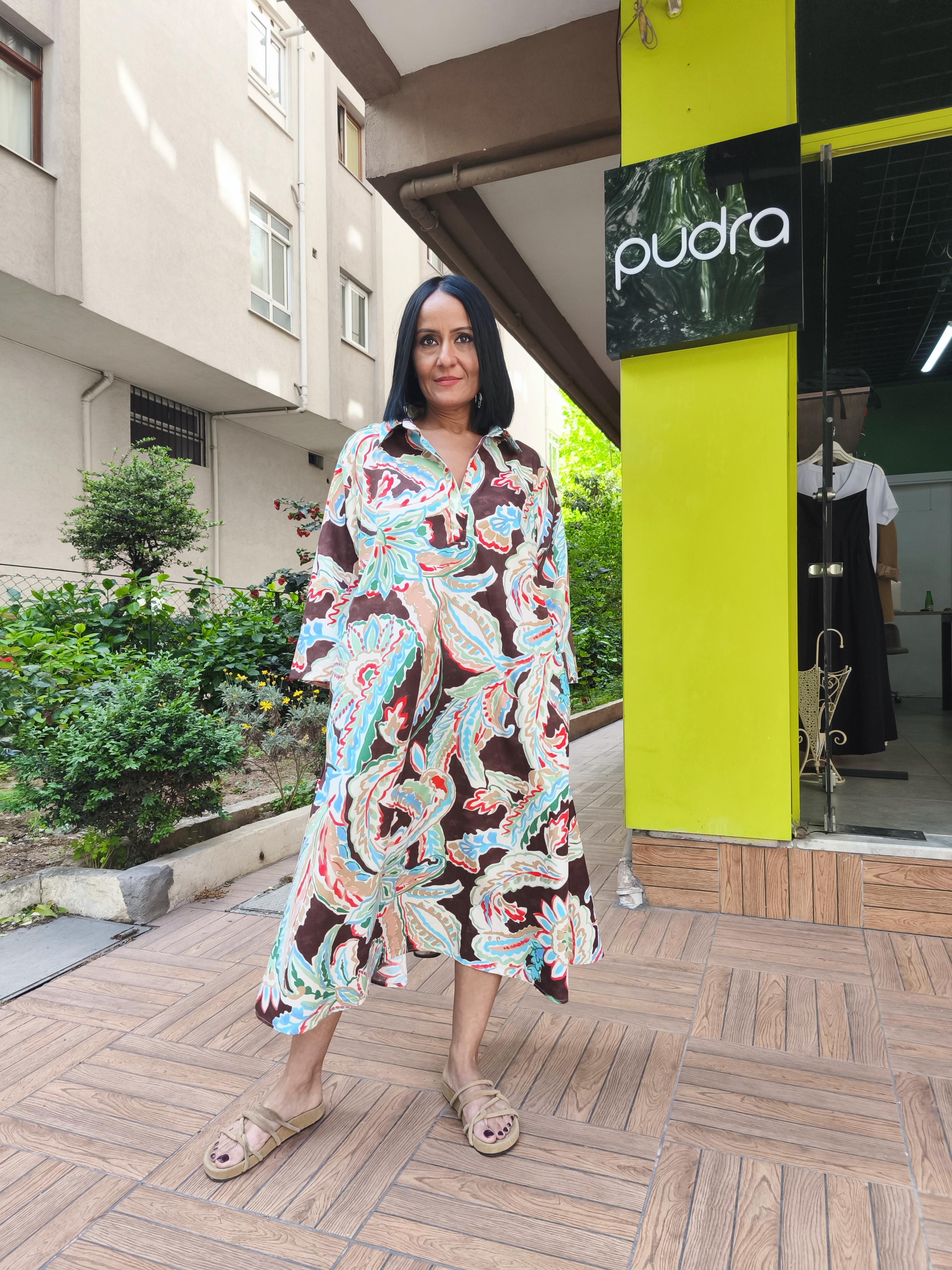 Poplin Desenli Elbise