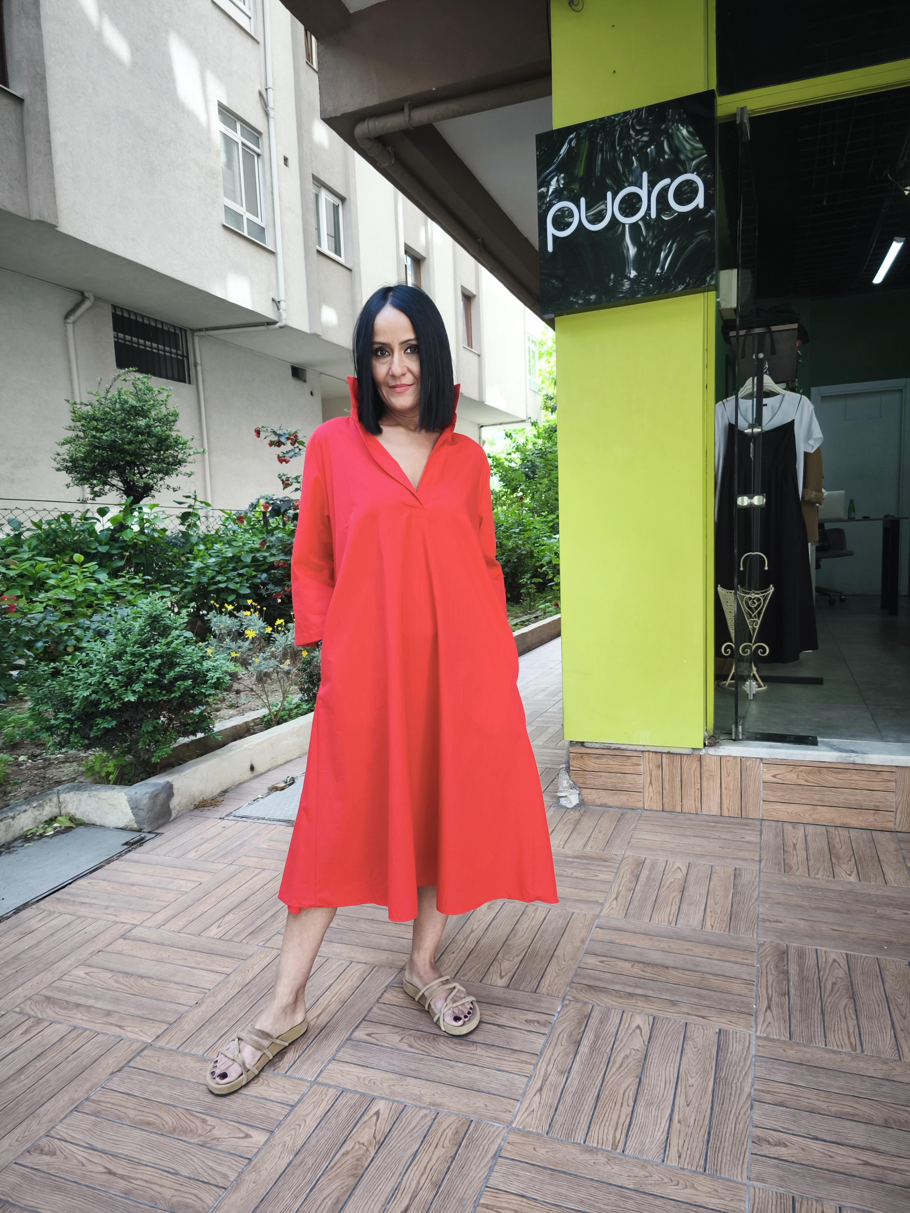 Poplin Kırmızı Elbise