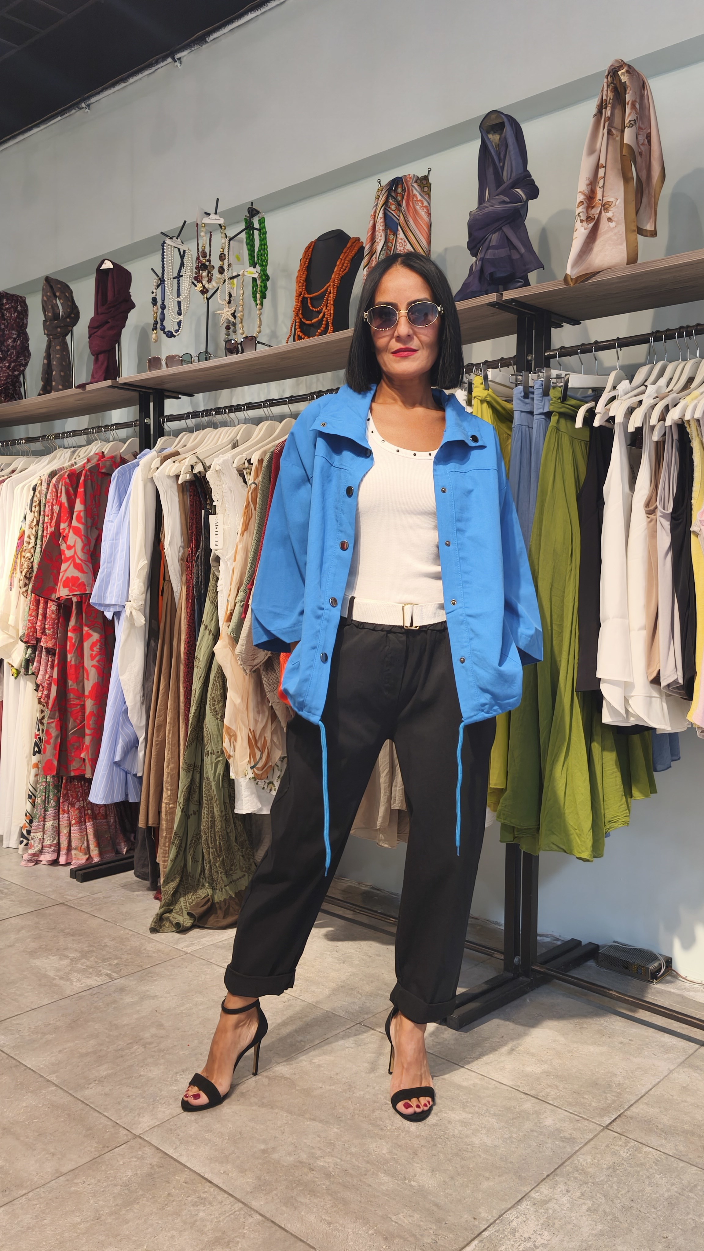 Saks Mavi Pamuk Gabardin Ceket