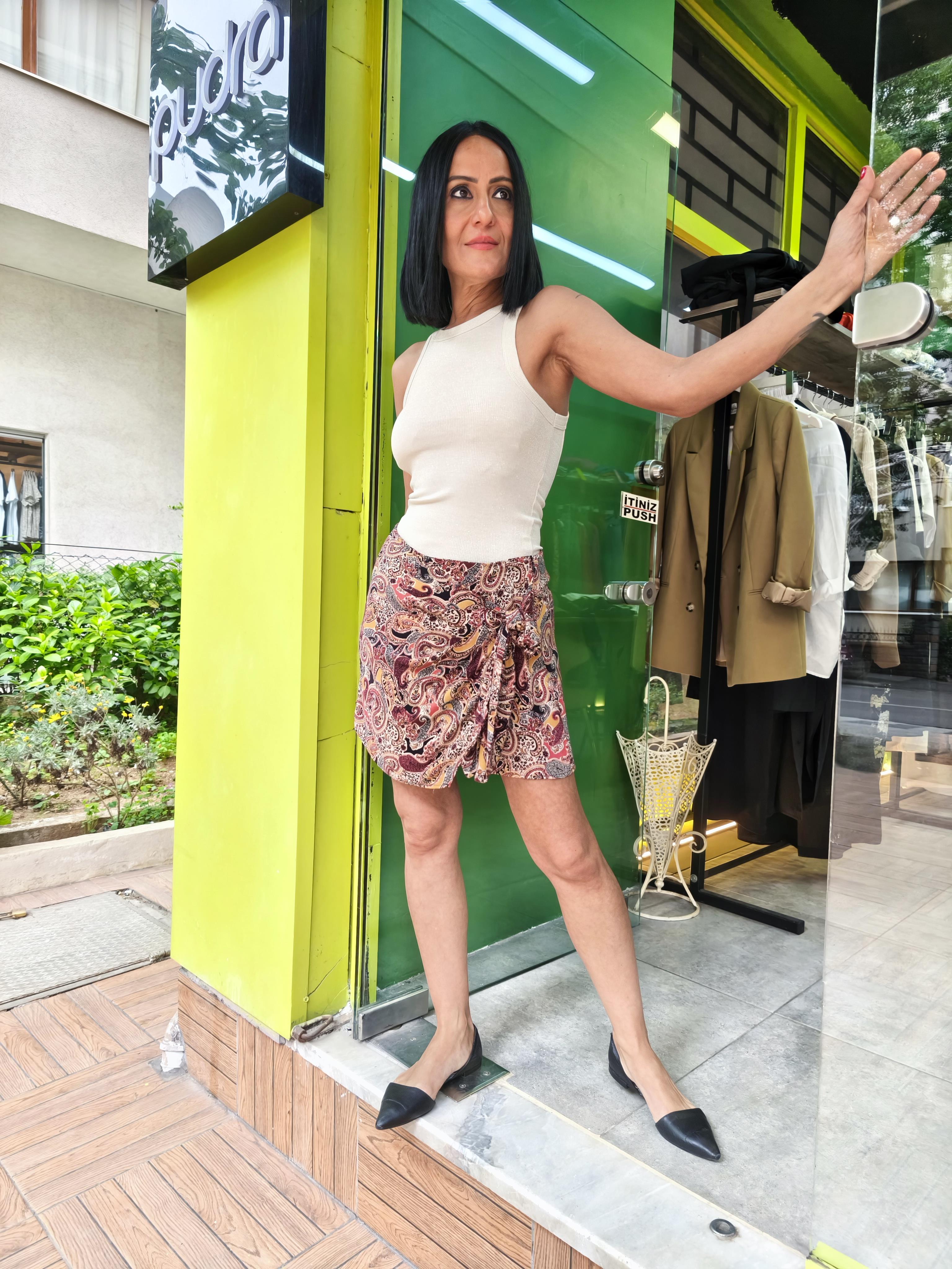 Şal Desenli Şort Etek