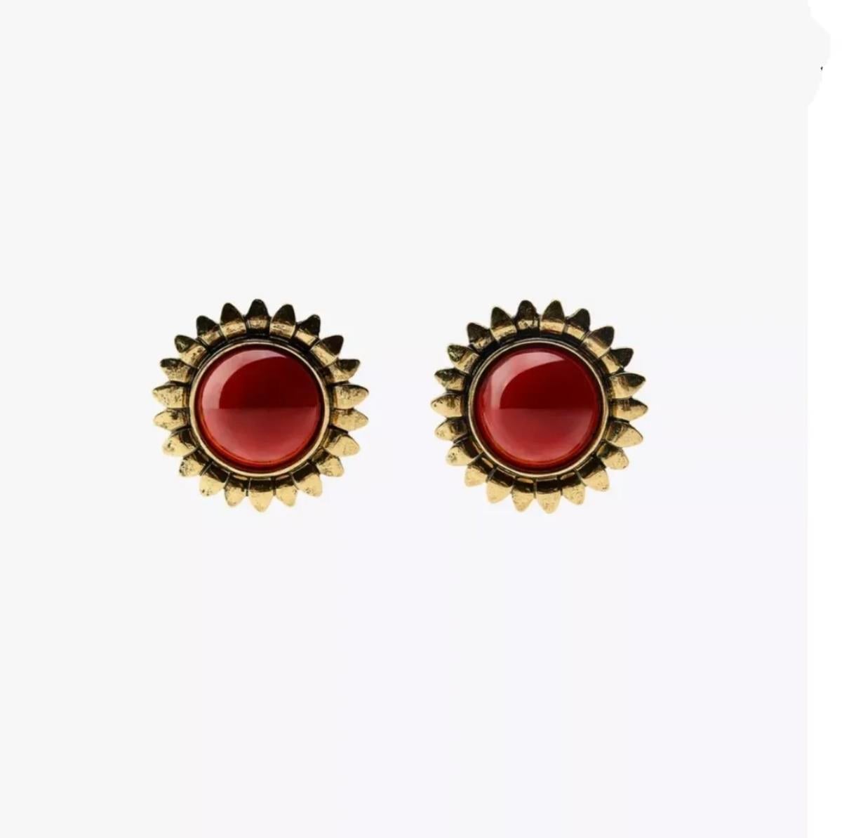Sarı Renk Bordo Taşlı Küpe