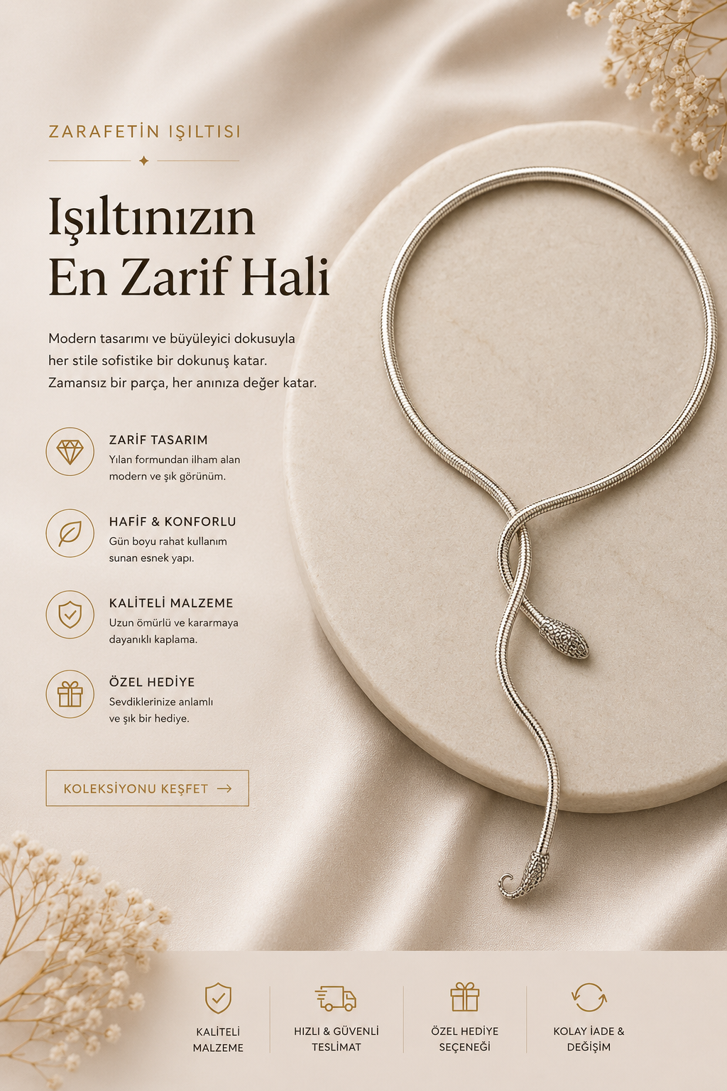 Sarı Renk Kalın Kolye