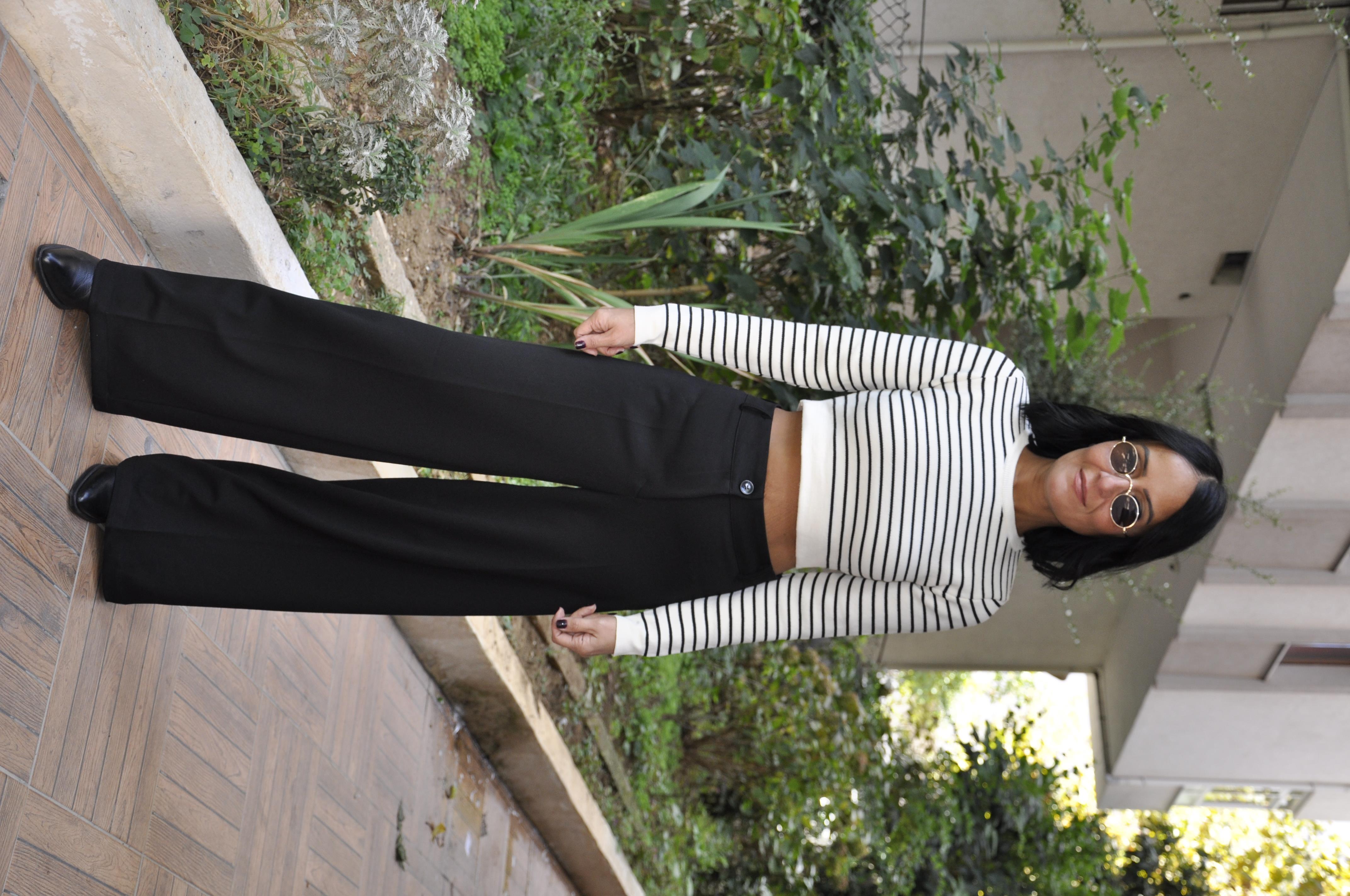 Siyah Boru Paça Pantolon