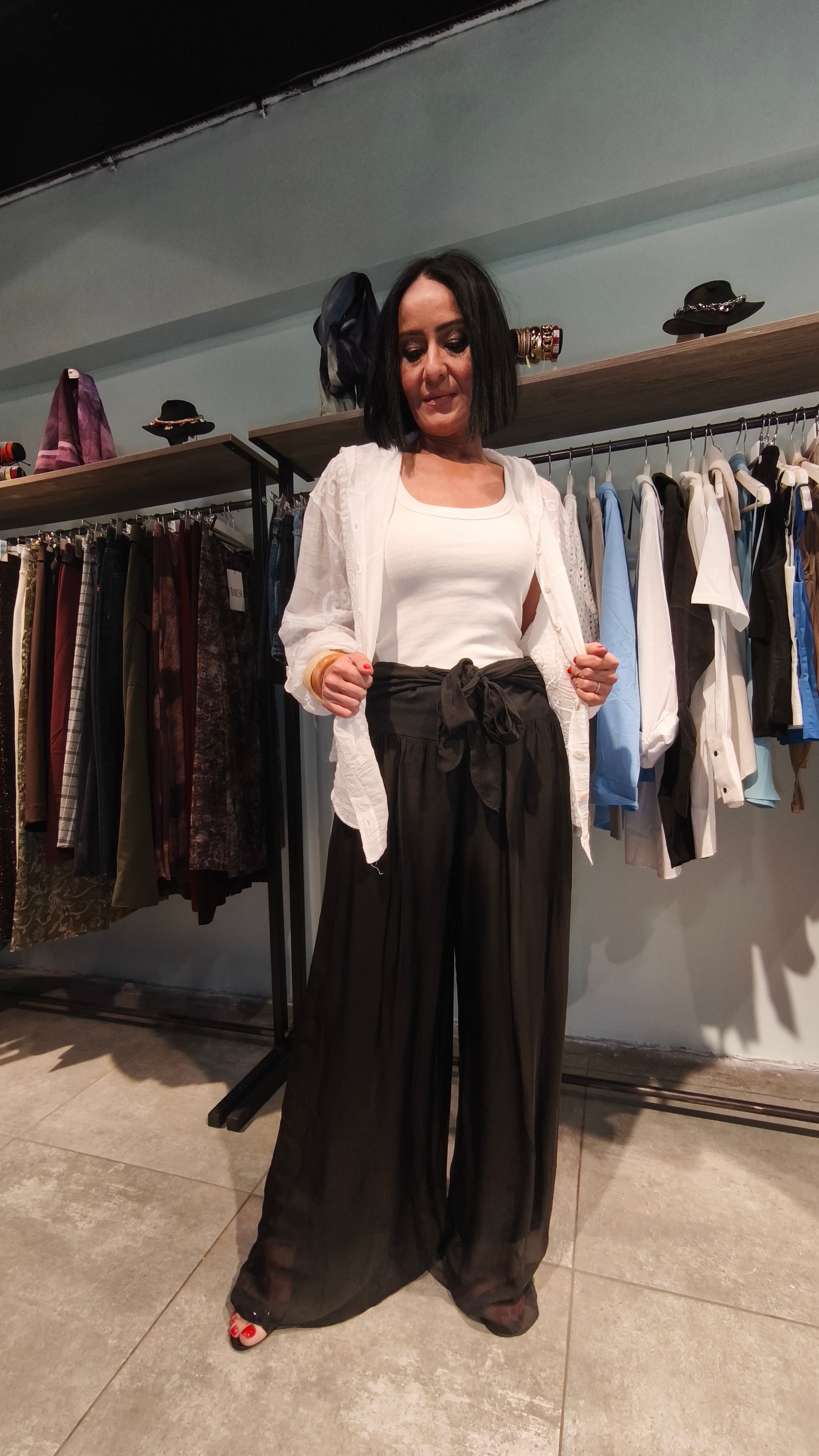 Siyah İpek Pantolon