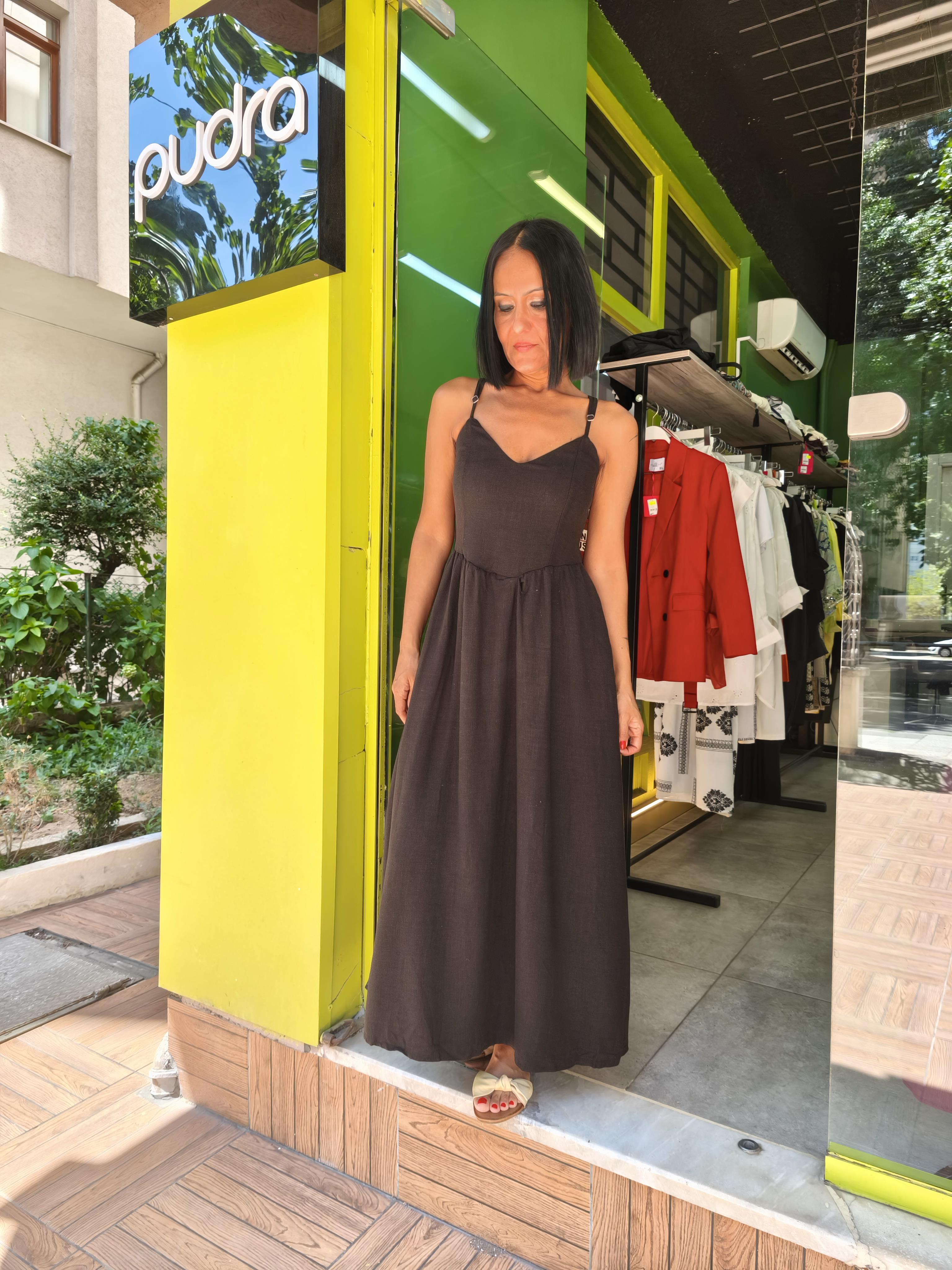 Siyah Midi Boy Elbise