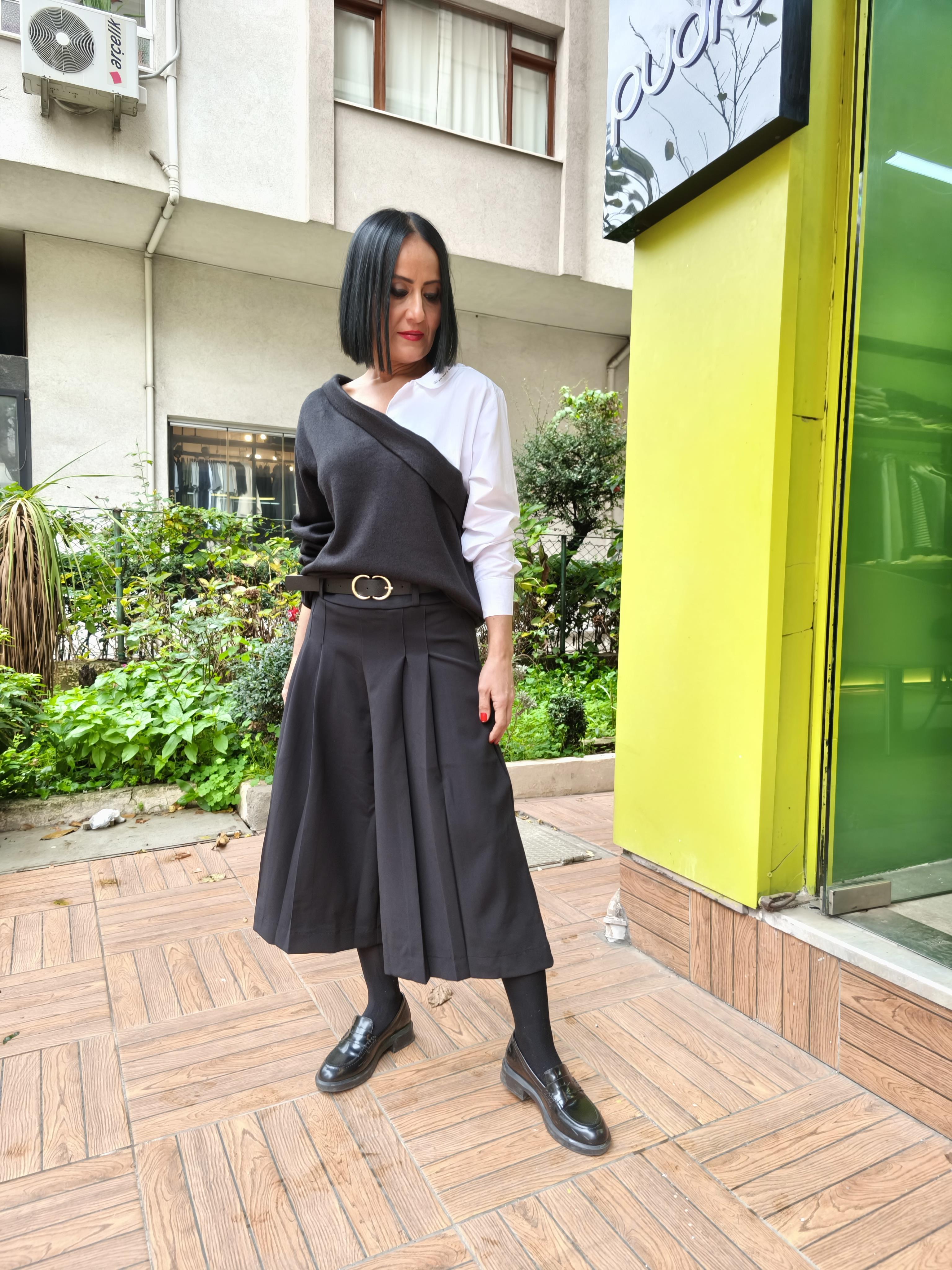 Siyah Midi Boy Pantolon